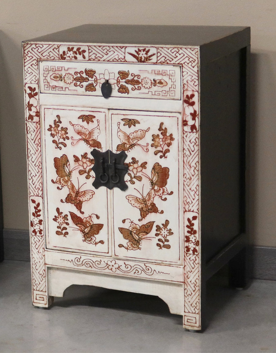 COMODINO SHANXI LACCA BIANCA DECORATA