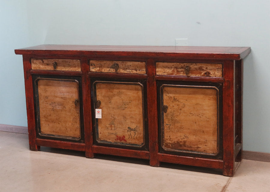 GRANDE CREDENZA CINESE DEL GANZU DECORO LIEVE