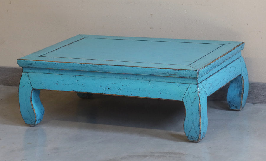 TAVOLINO CINESE LACCA CELESTE GAMBE ARCUATE