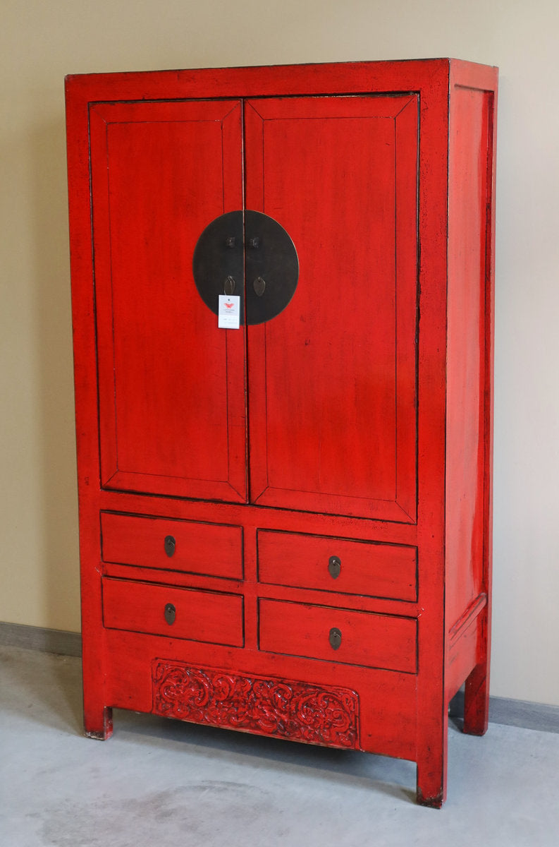 ARMADIO CINESE DELLO SHANDONG IN LACCA ROSSA