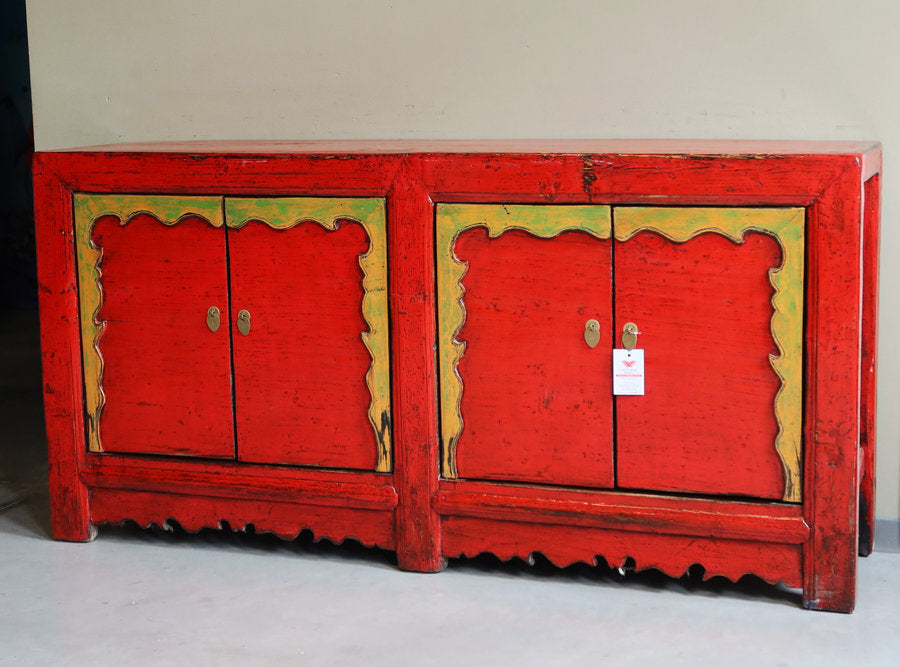 CREDENZA CINESE LACCA BICOLORE ANTE CON FRAME INTAGLIATO