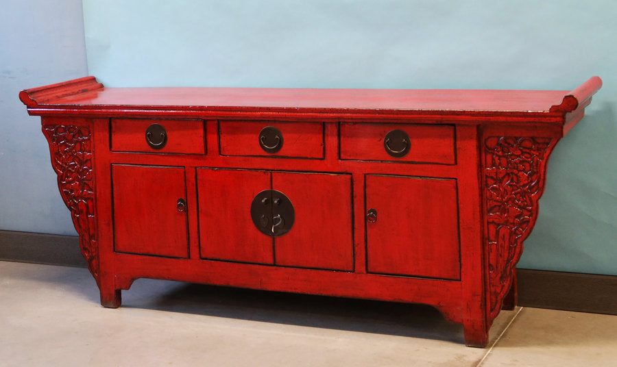 CREDENZA CINESE AD ALTARE LACCA ROSSA