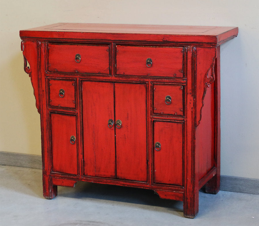 CREDENZA CINESE AD ALTARE LACCA ROSSA