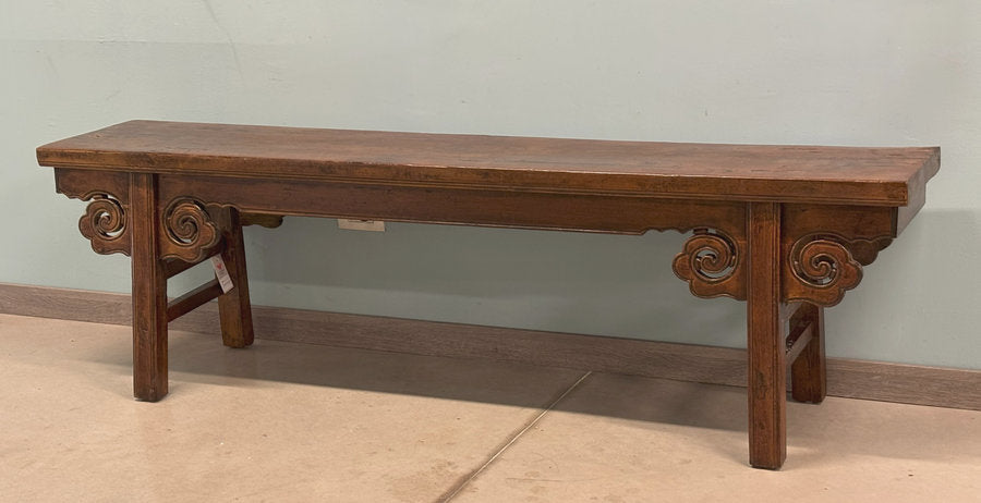 LUNGA PANCA OLMO CINESE CON INTAGLI A RICCIOLO