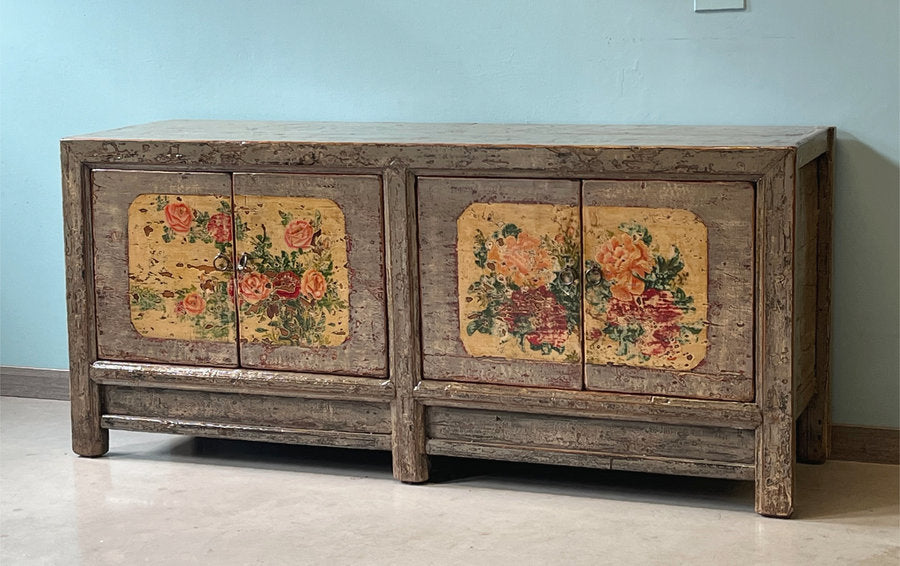 CREDENZA BASSA MONGOLIA 2 PANNELLI DECORATI