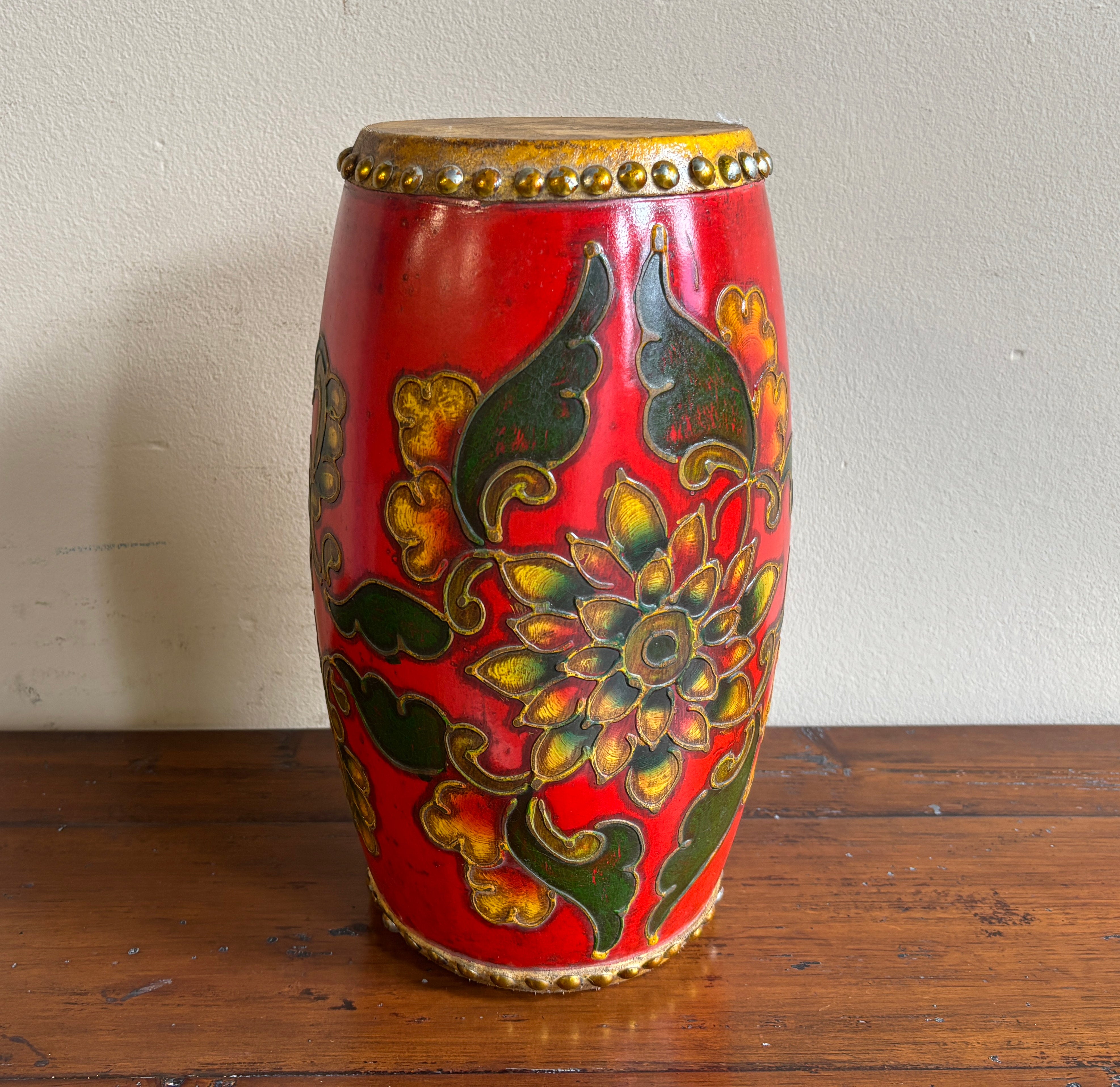 TAMBURELLO LACCA ROSSA DECORATA