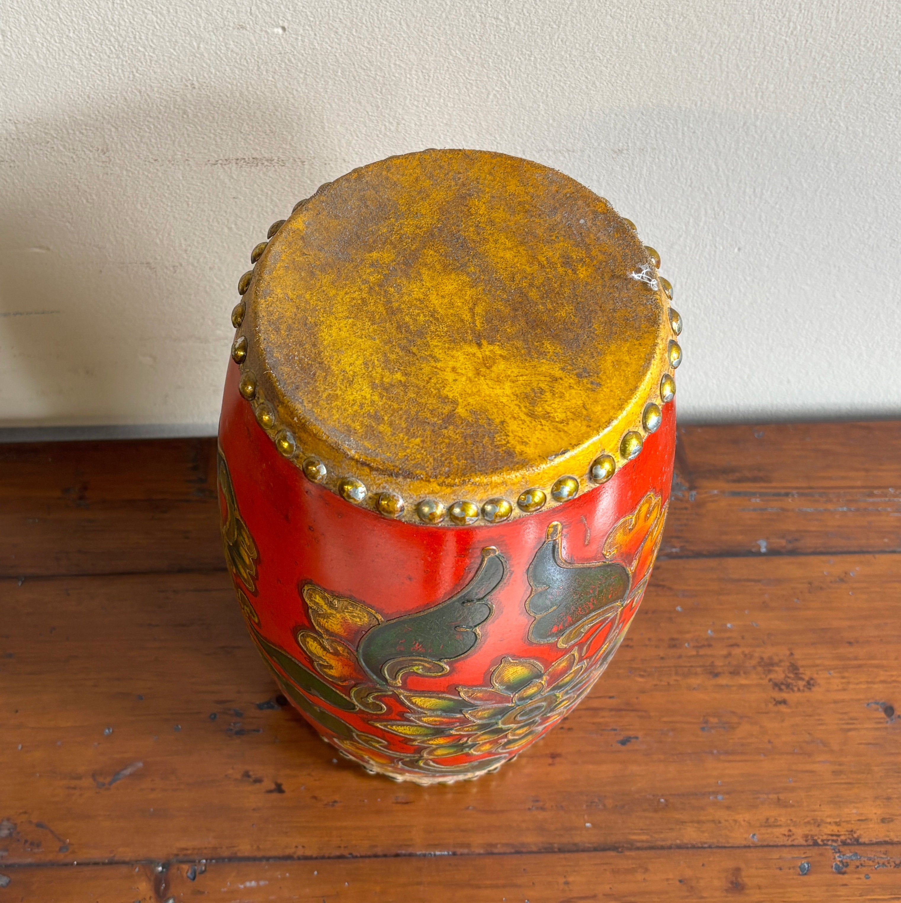 TAMBURELLO LACCA ROSSA DECORATA