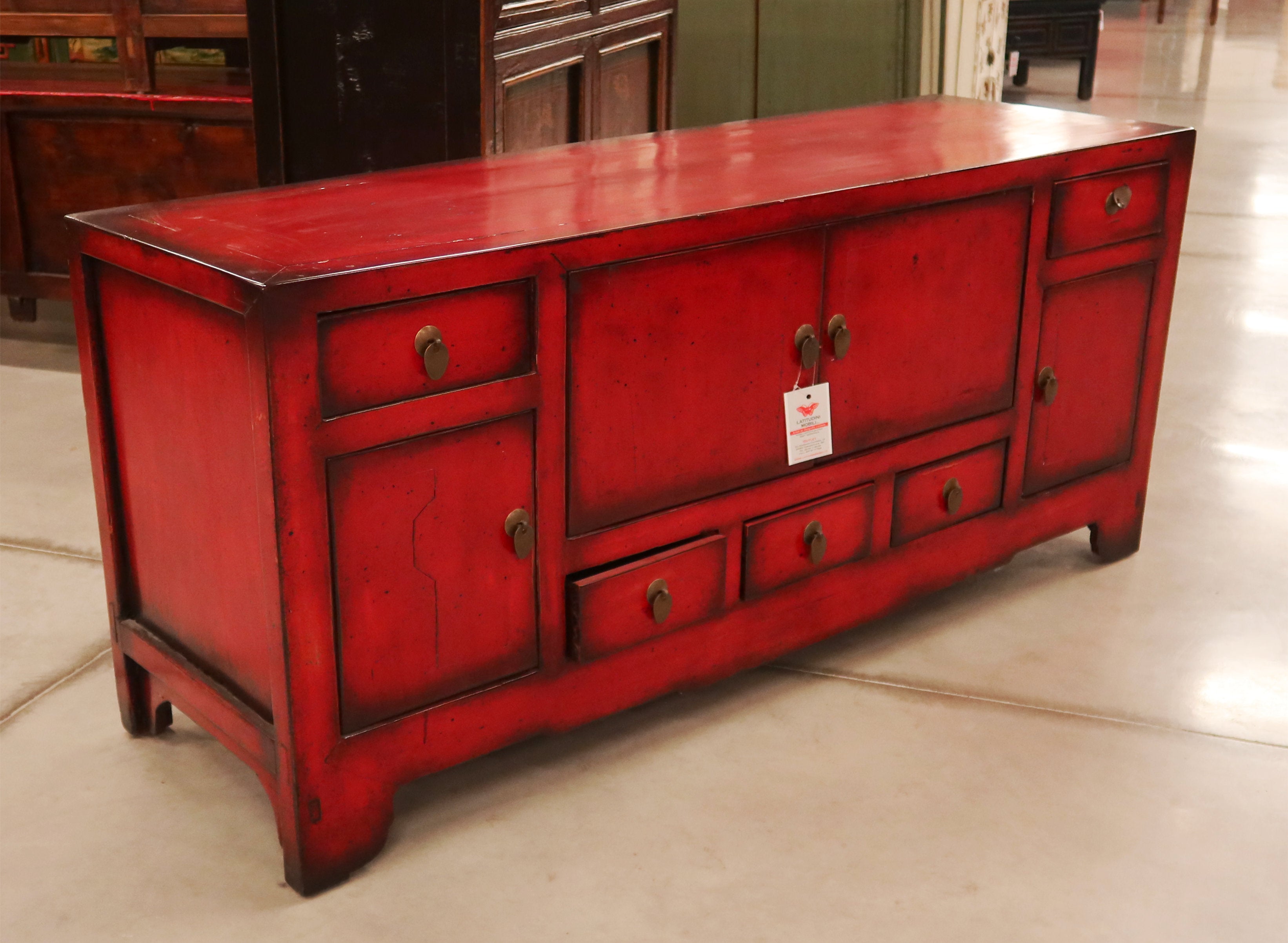 MOBILE PORTA-TV ETNICO IN LACCA ROSSA