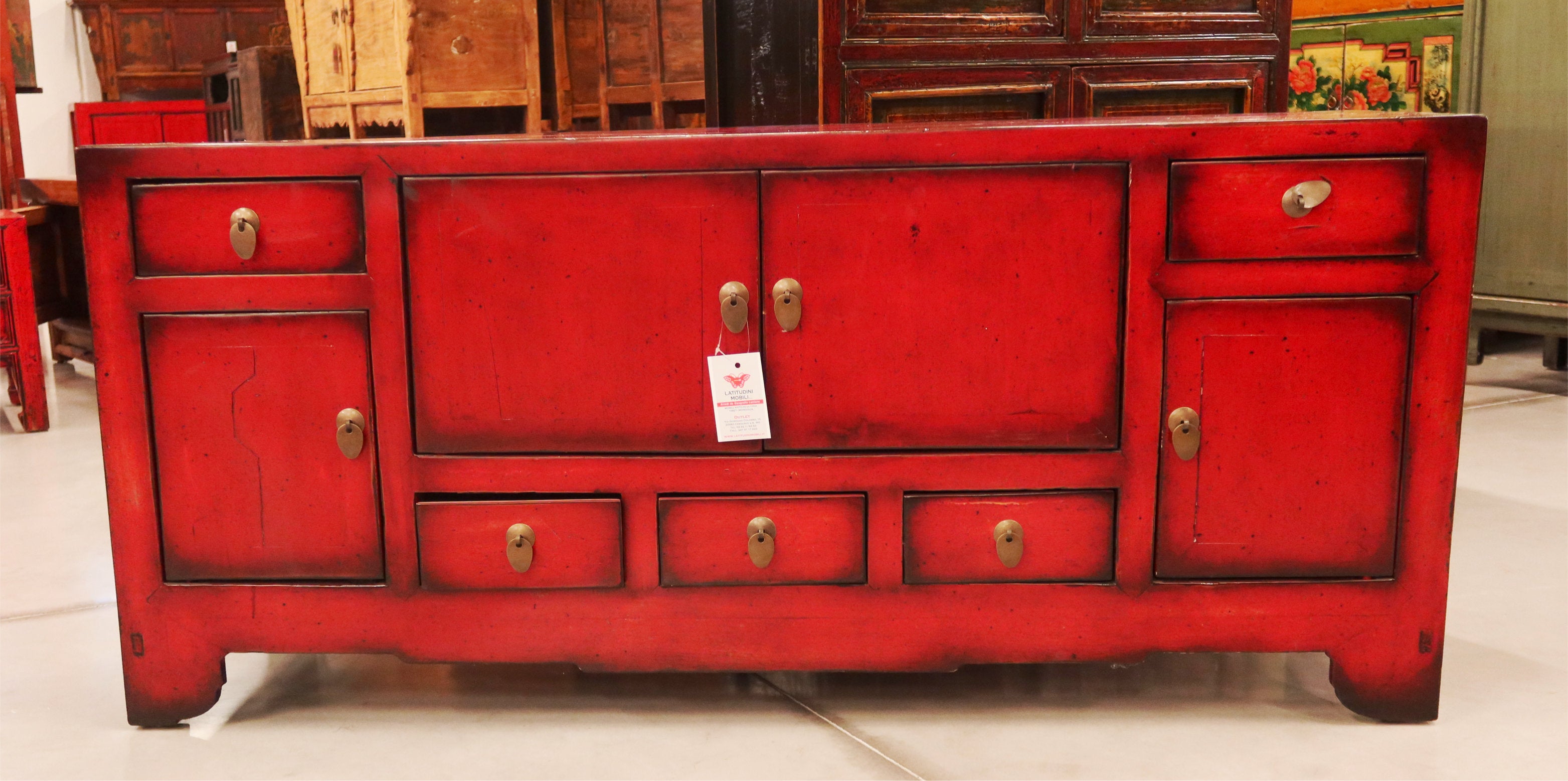 MOBILE PORTA-TV ETNICO IN LACCA ROSSA