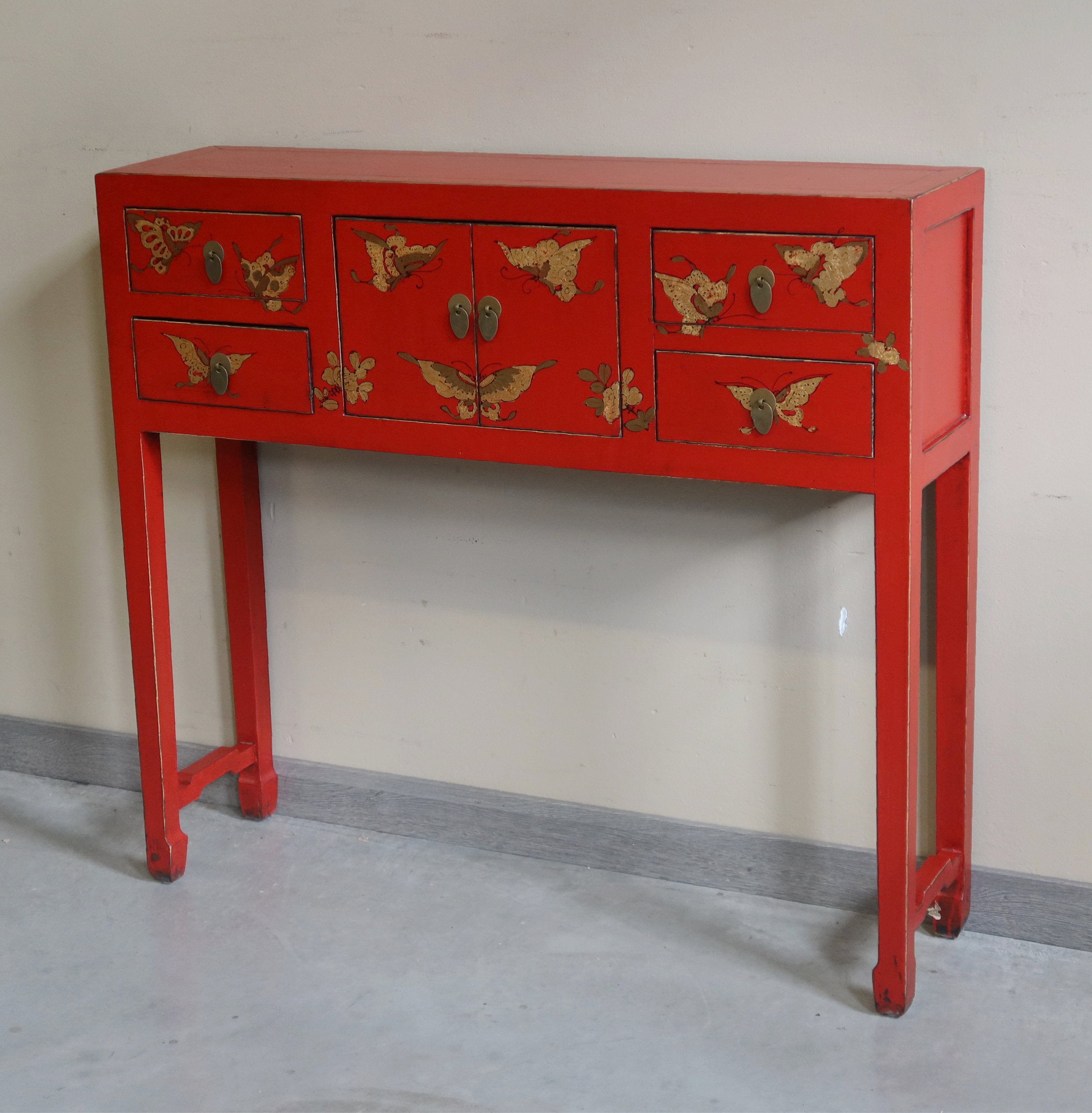 CONSOLLE SHANXI IN LACCA ROSSA DECORATA