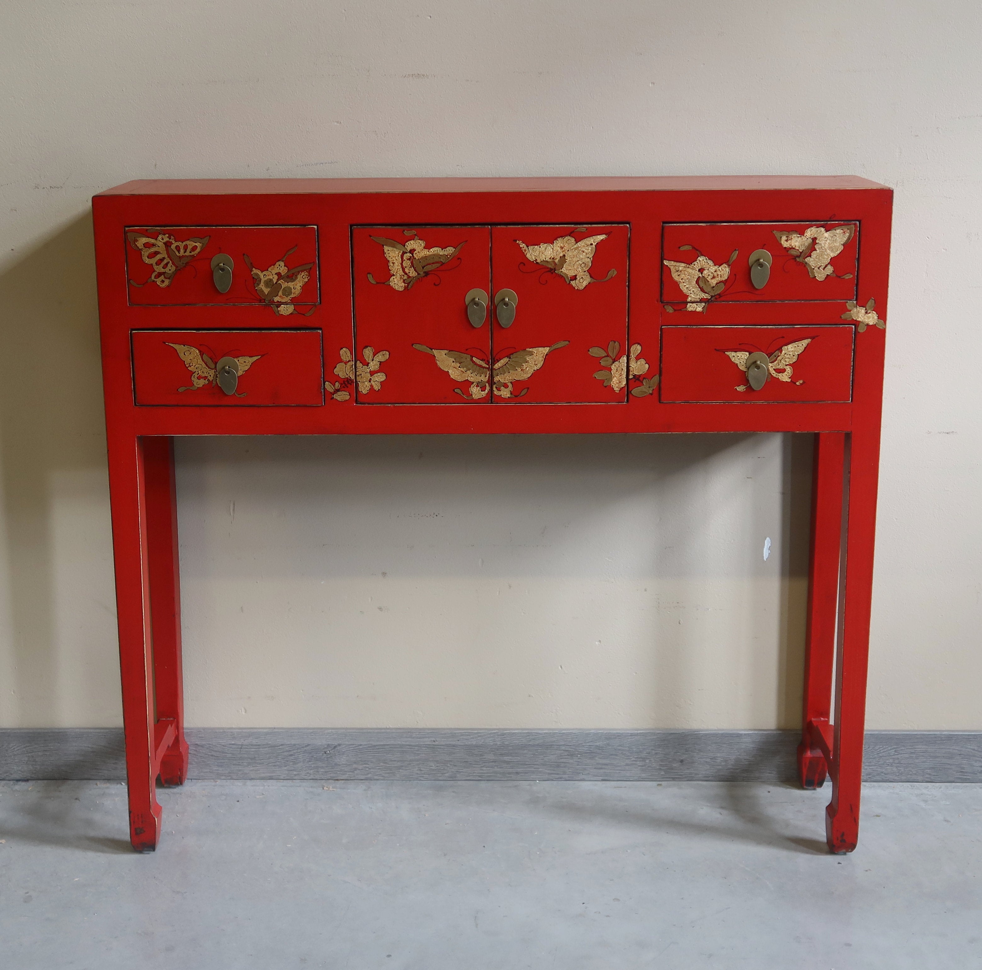 CONSOLLE SHANXI IN LACCA ROSSA DECORATA