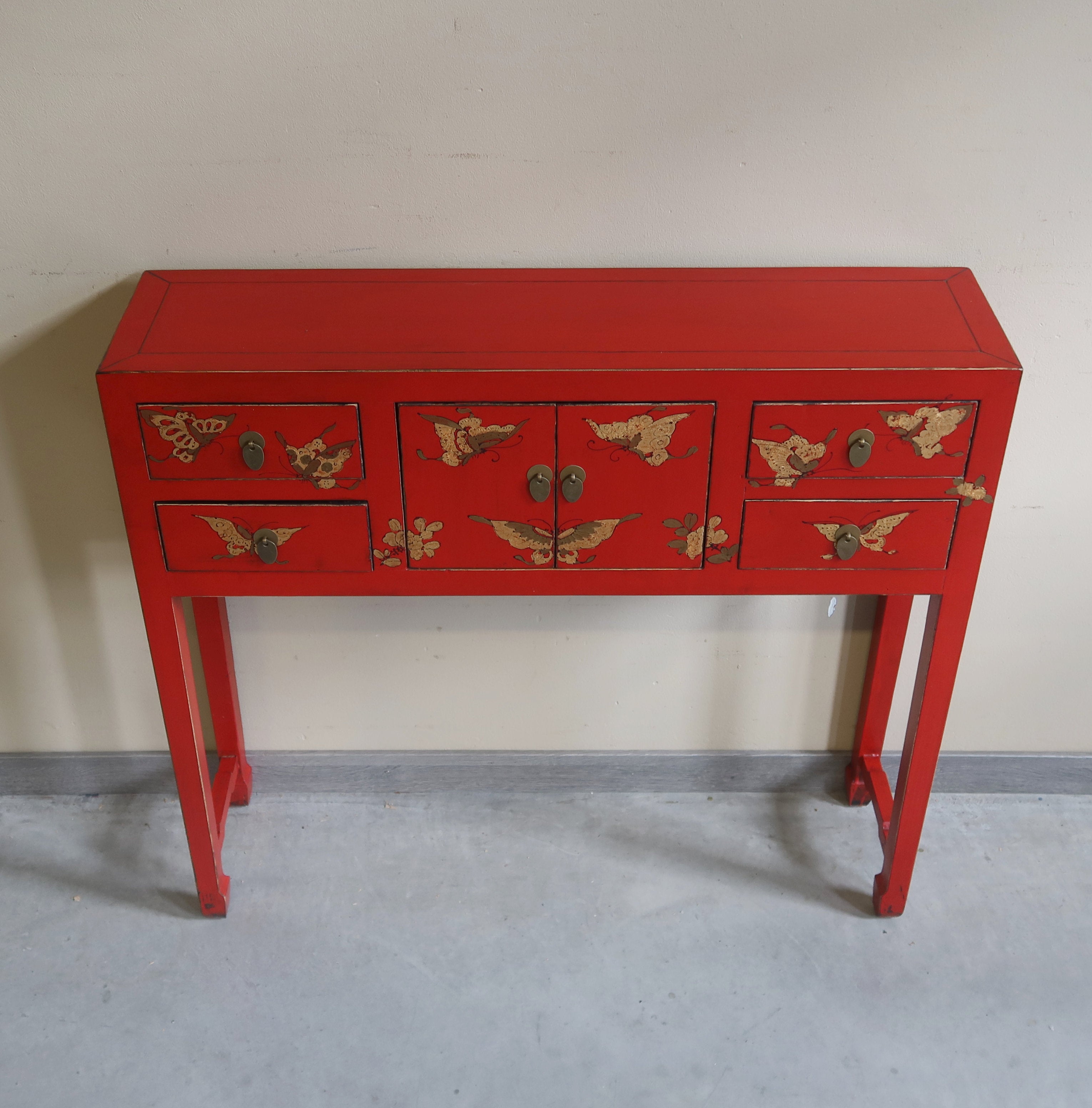 CONSOLLE SHANXI IN LACCA ROSSA DECORATA