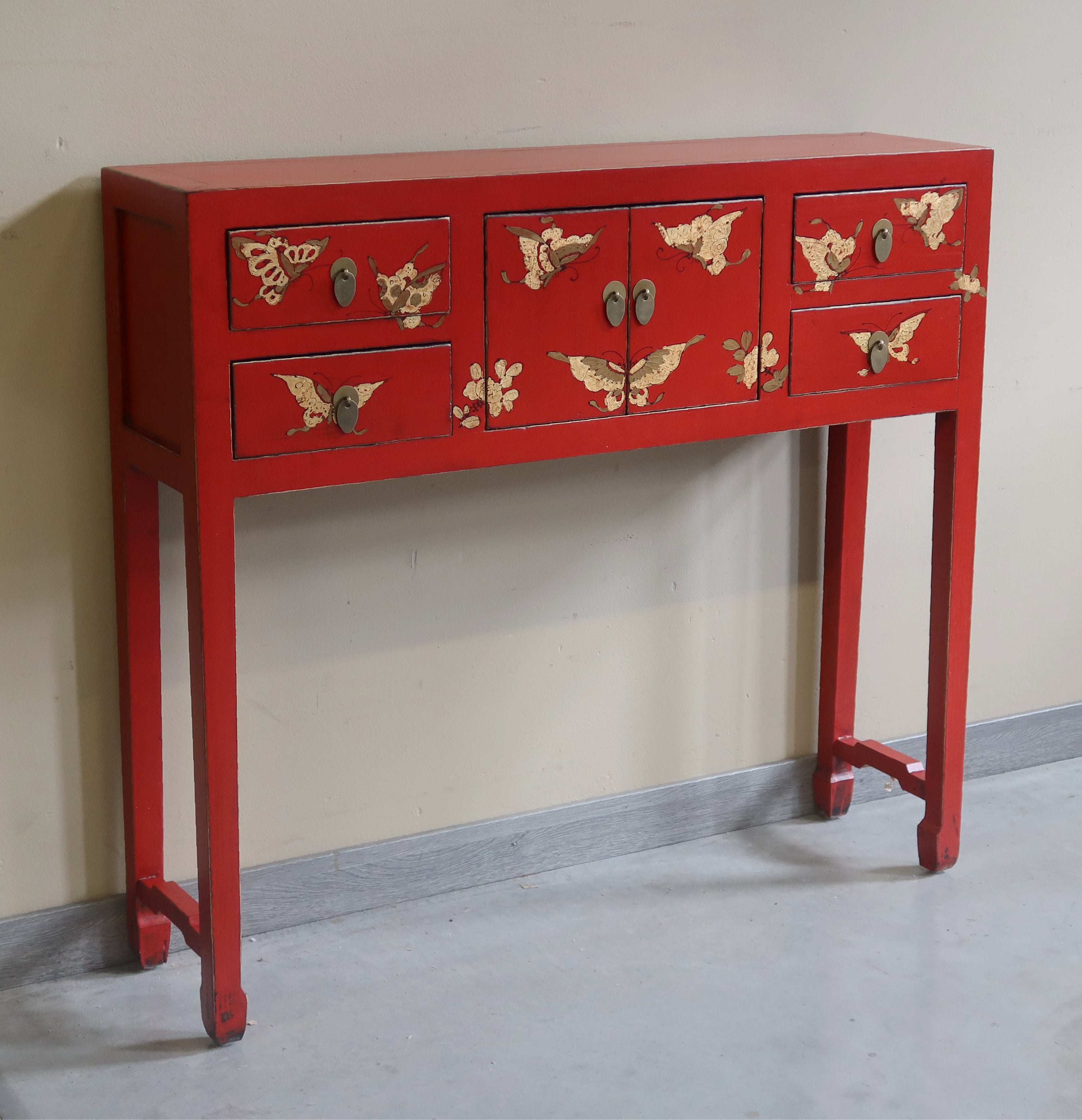 CONSOLLE SHANXI IN LACCA ROSSA DECORATA