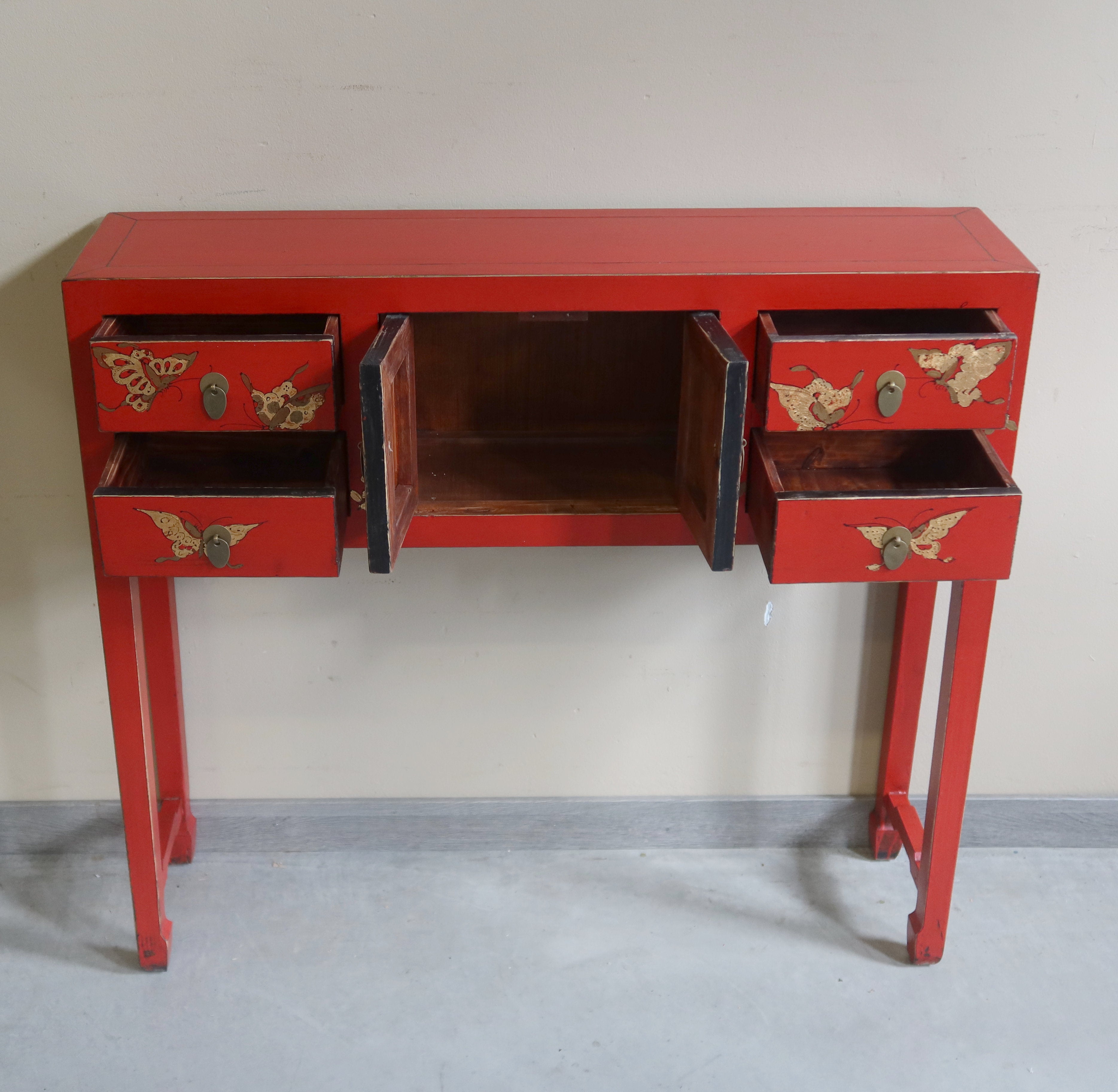 CONSOLLE SHANXI IN LACCA ROSSA DECORATA