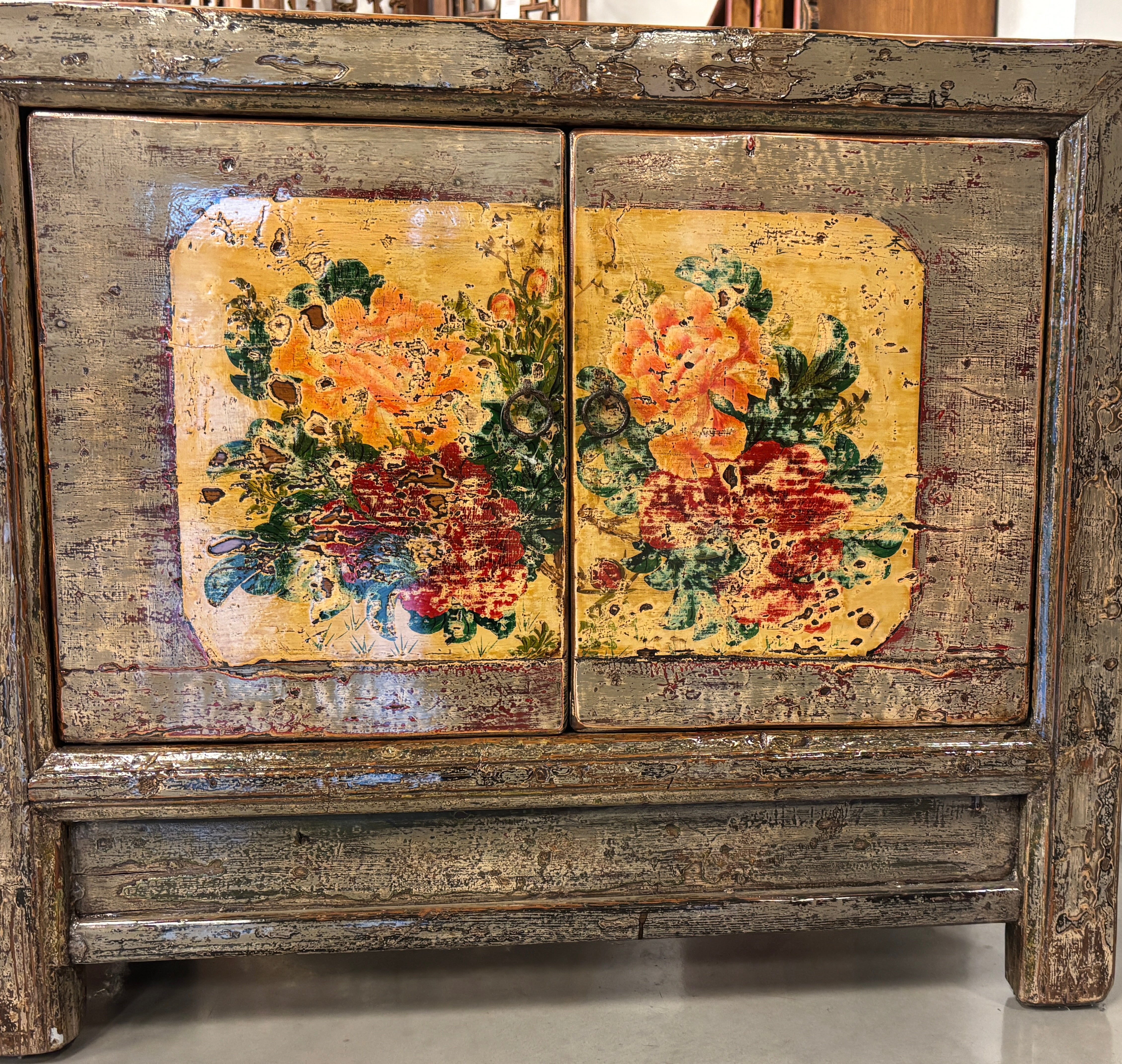 CREDENZA BASSA MONGOLIA 2 PANNELLI DECORATI