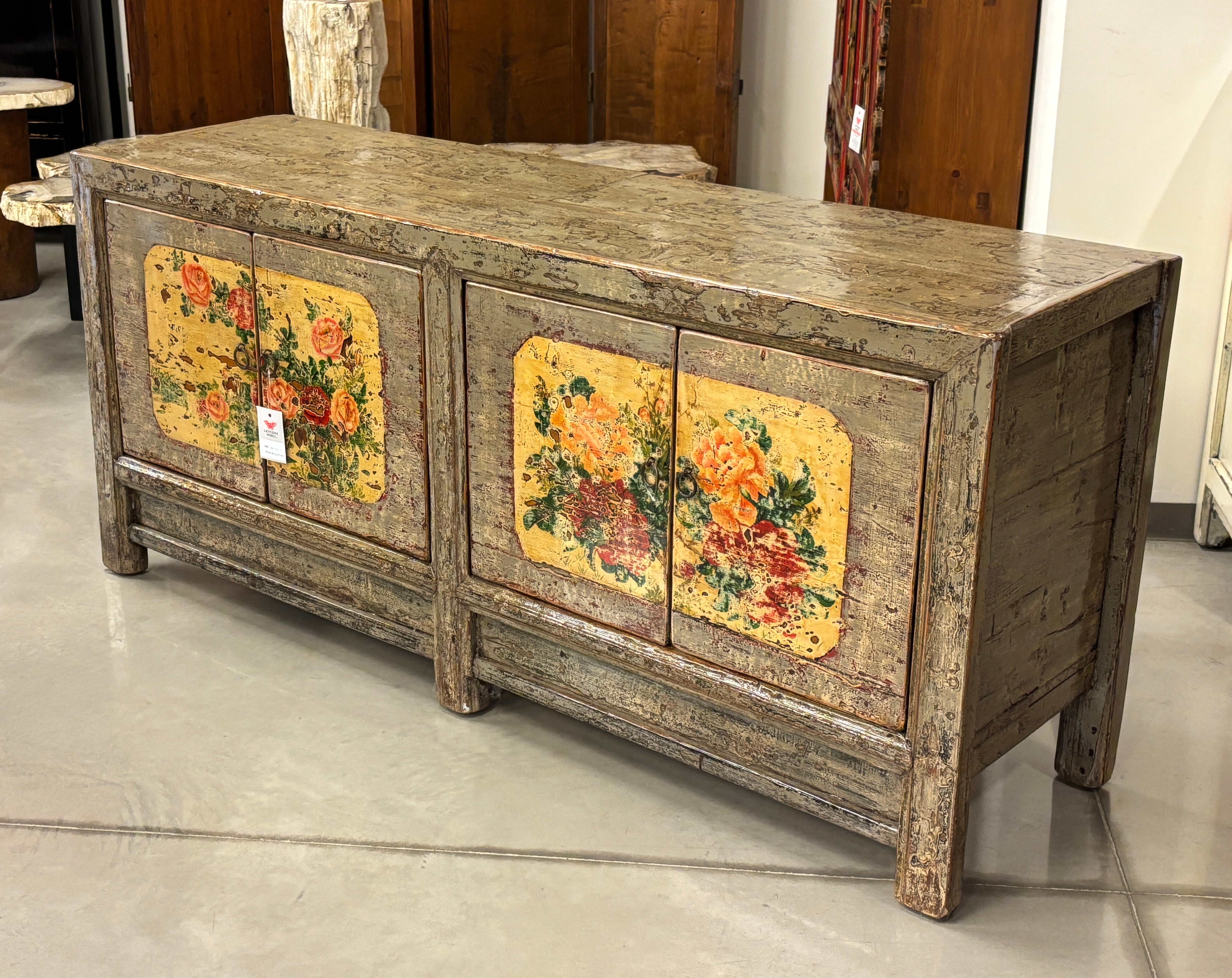 CREDENZA BASSA MONGOLIA 2 PANNELLI DECORATI