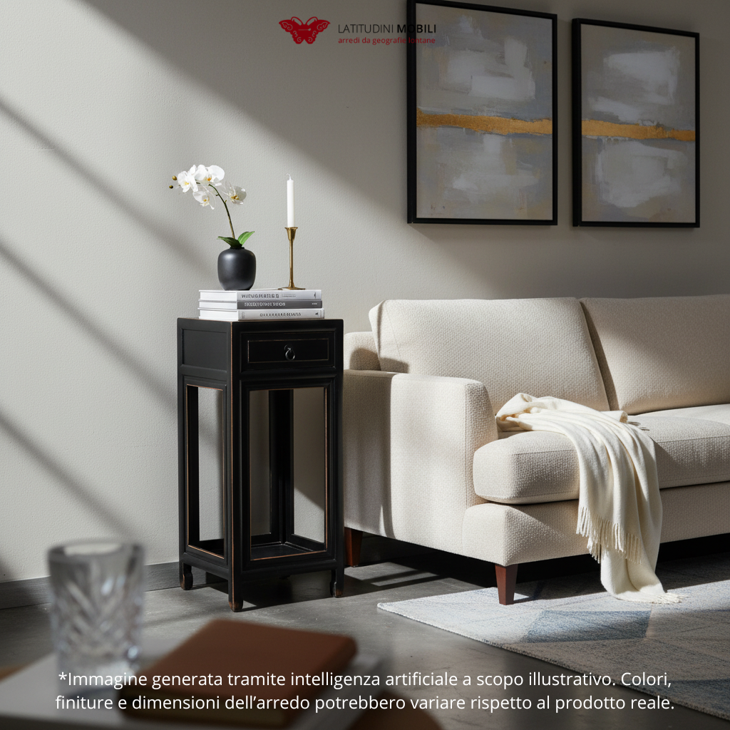 TAVOLINO DA THE' CINESE CON CASSETTO E PIANO RATTAN