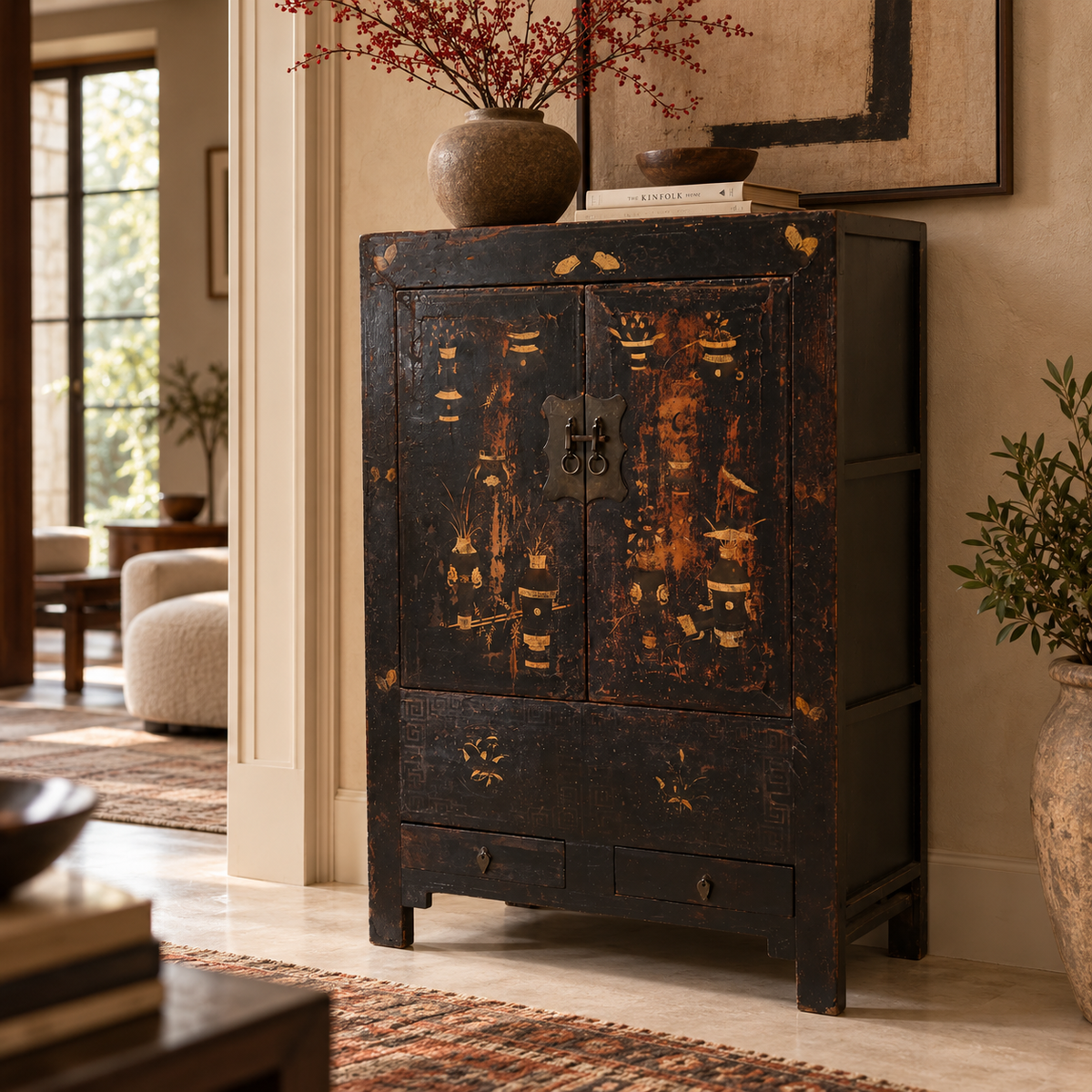 ARMADIO SHANXI NERO DECORATO