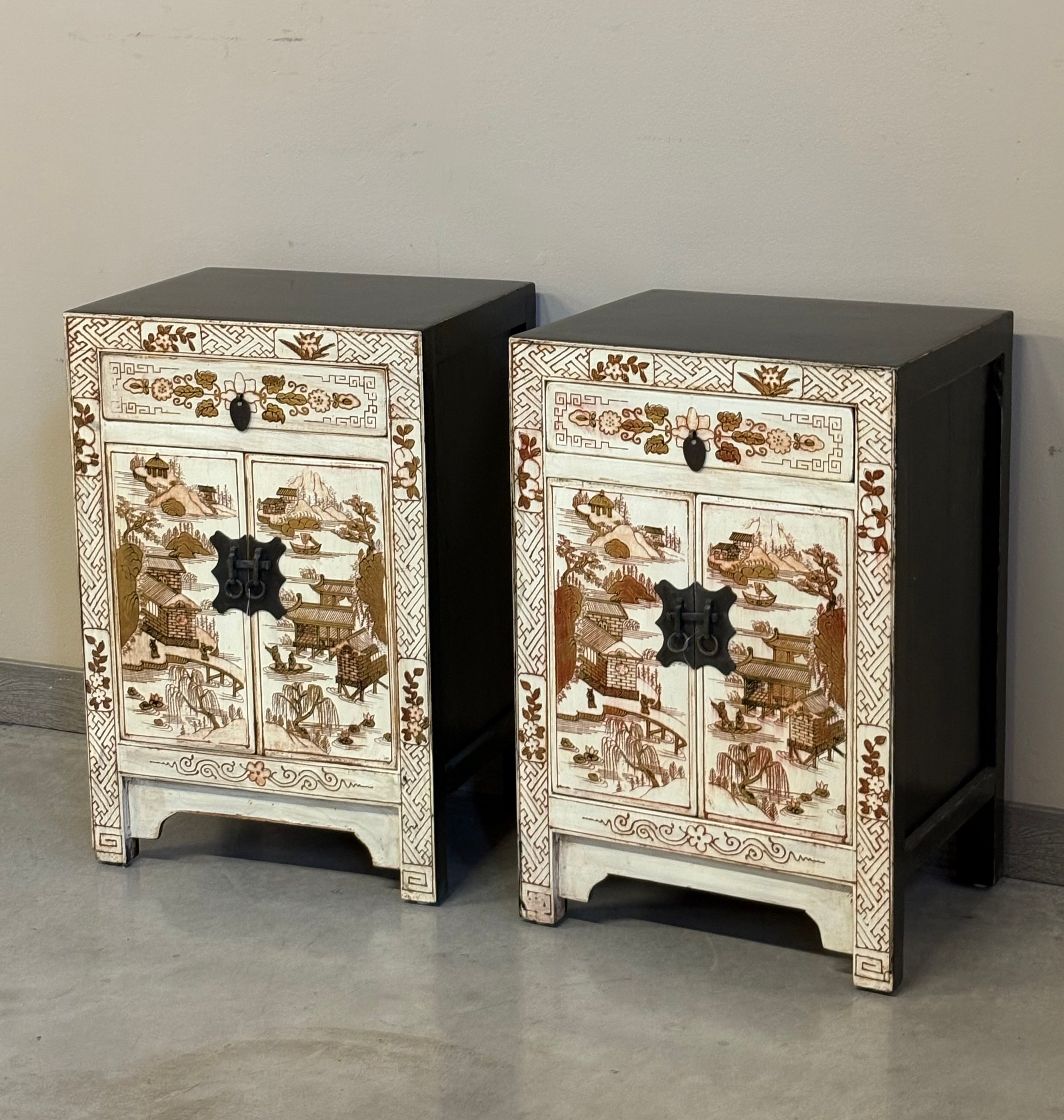COMODINI CINESI SHANXI LACCA DECORATA