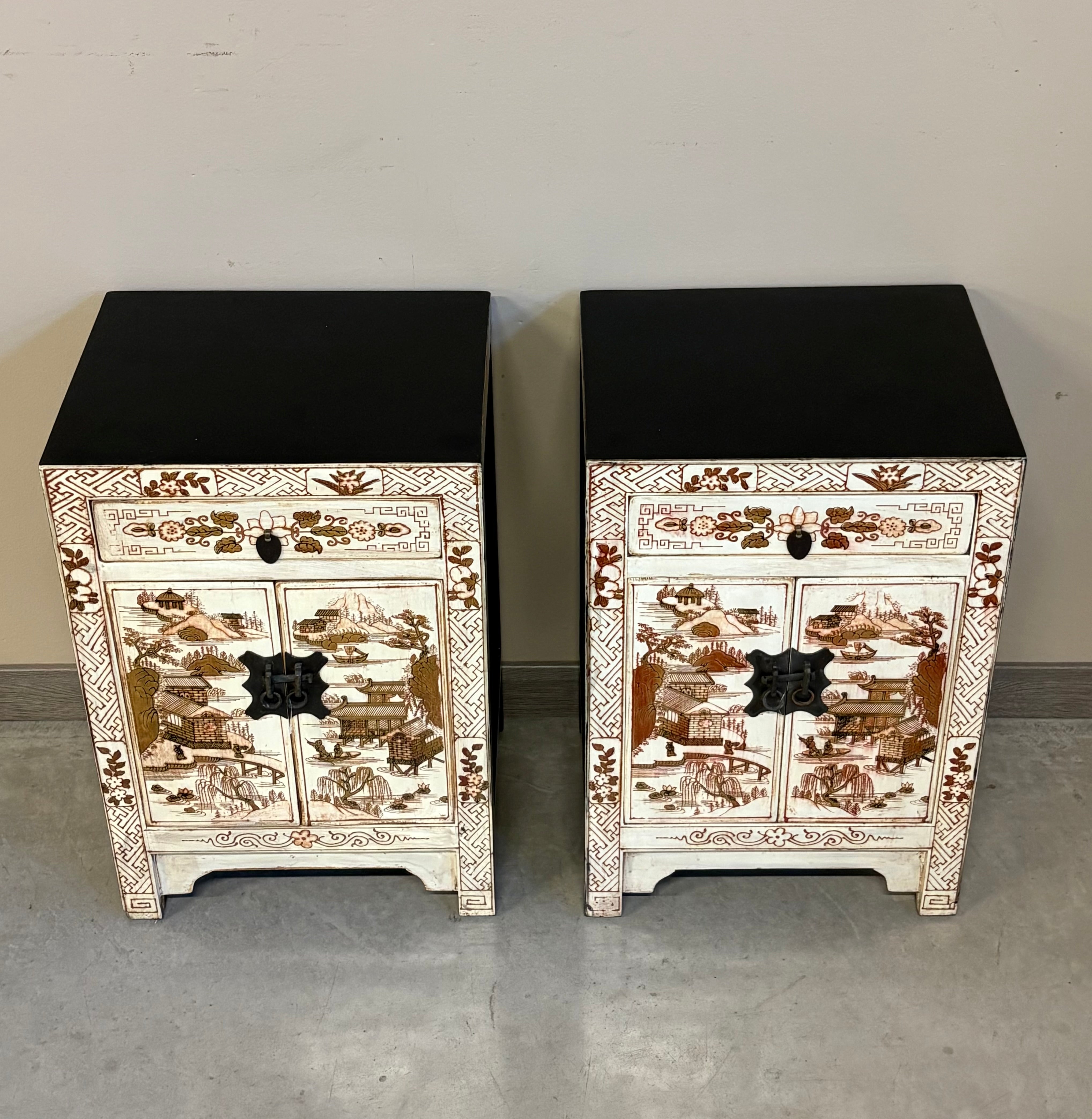 COMODINI CINESI SHANXI LACCA DECORATA