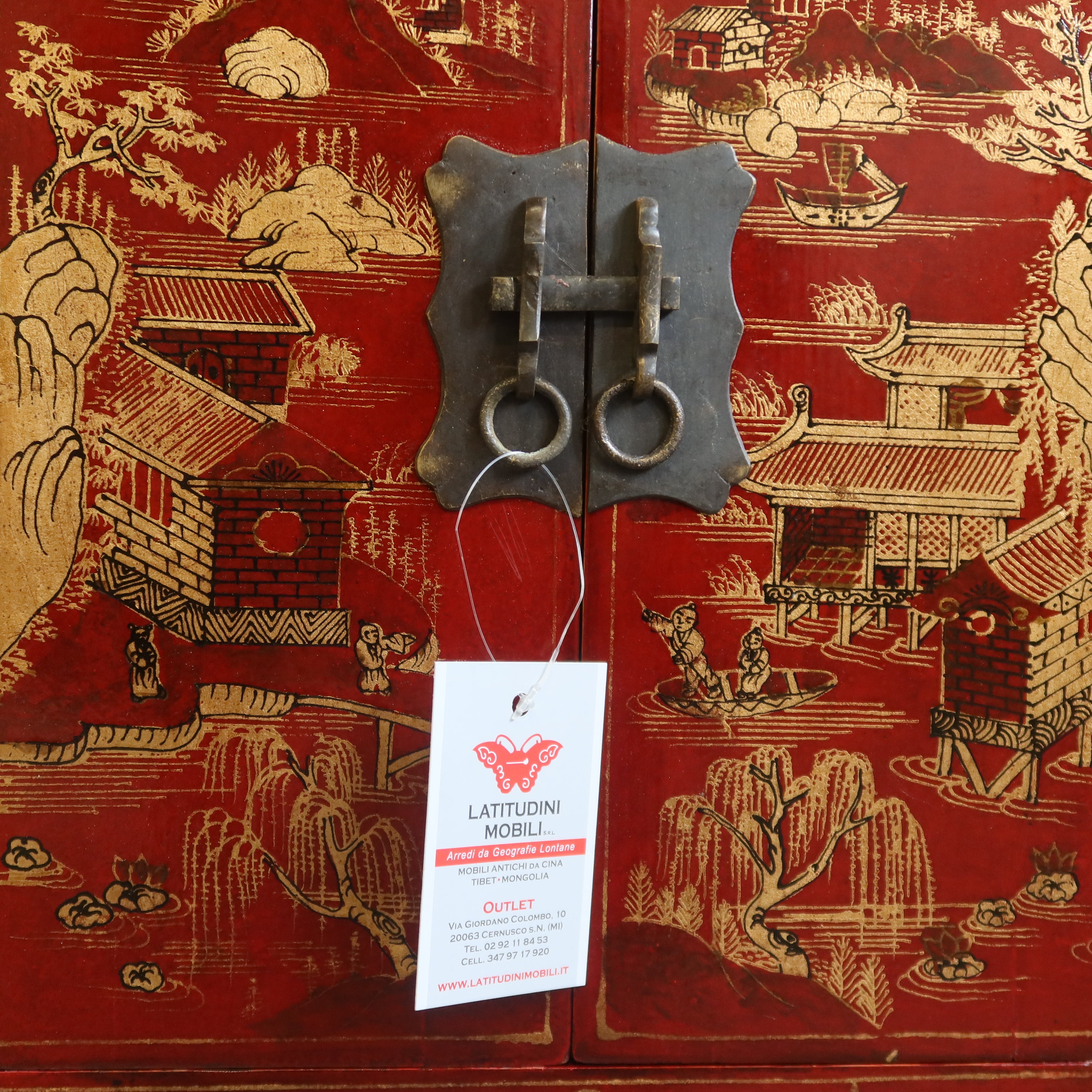 COMODINO SHANXI ROSSO DECORATO