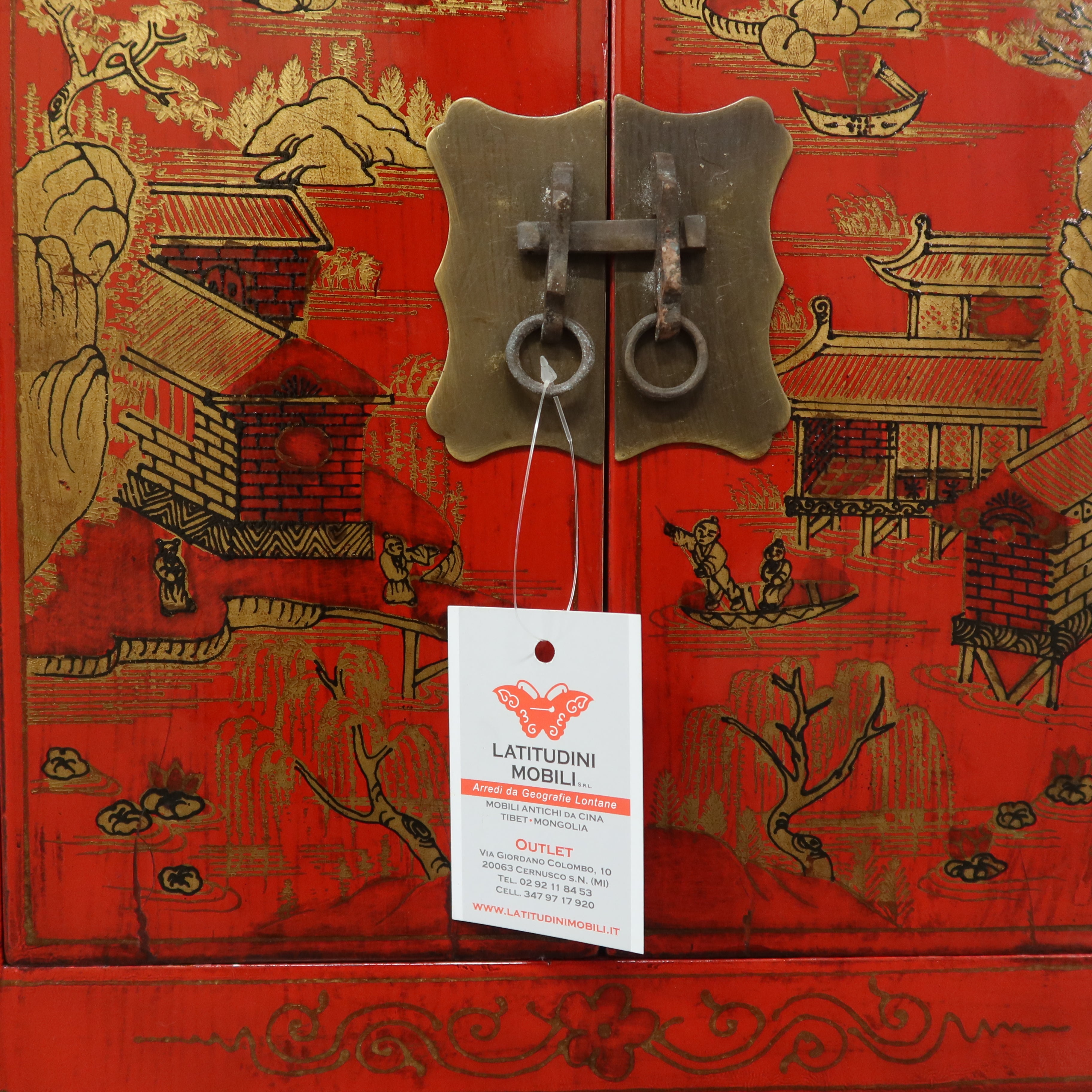 COMODINO SHANXI ROSSO DECORATO