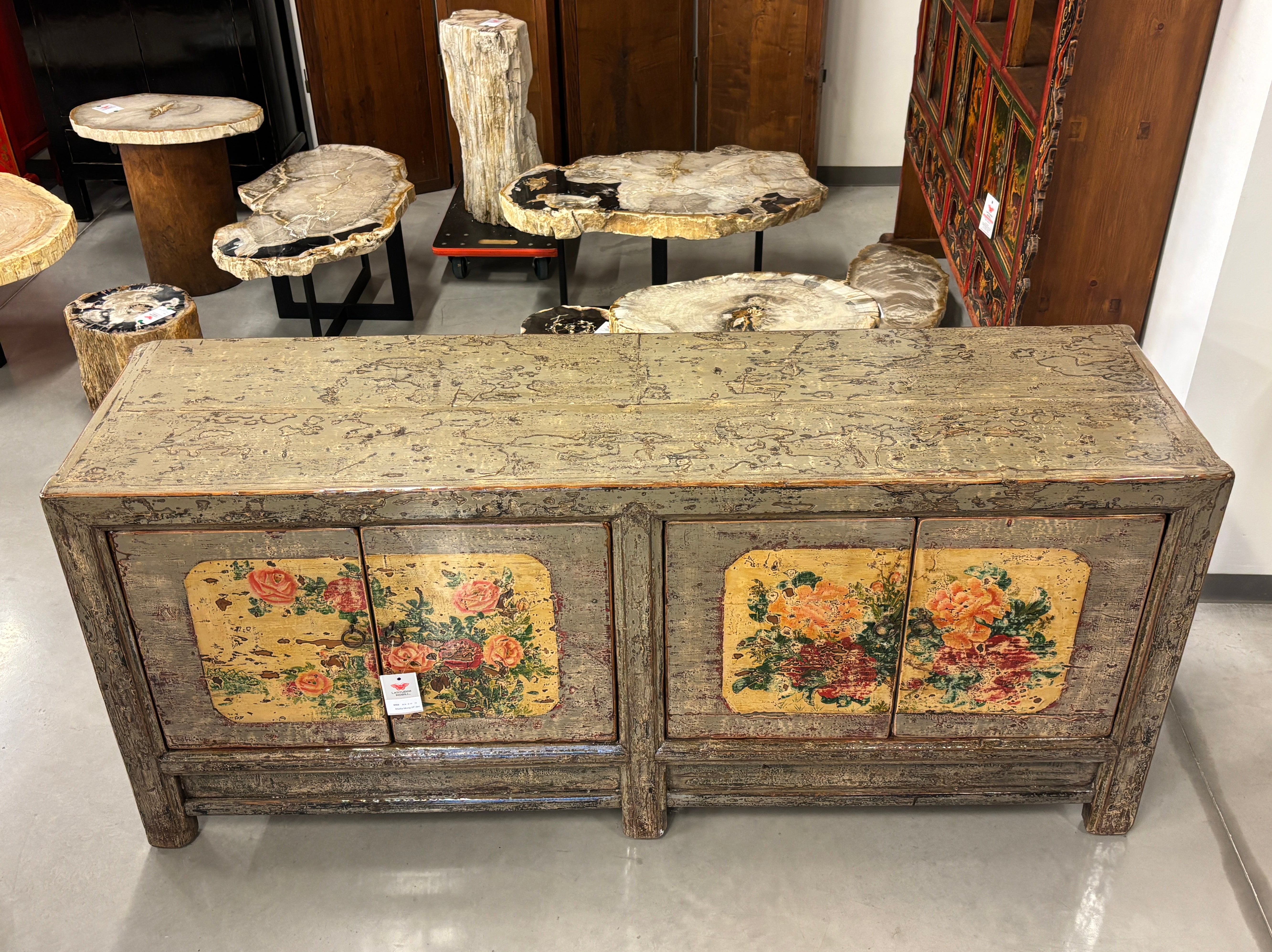 CREDENZA BASSA MONGOLIA 2 PANNELLI DECORATI