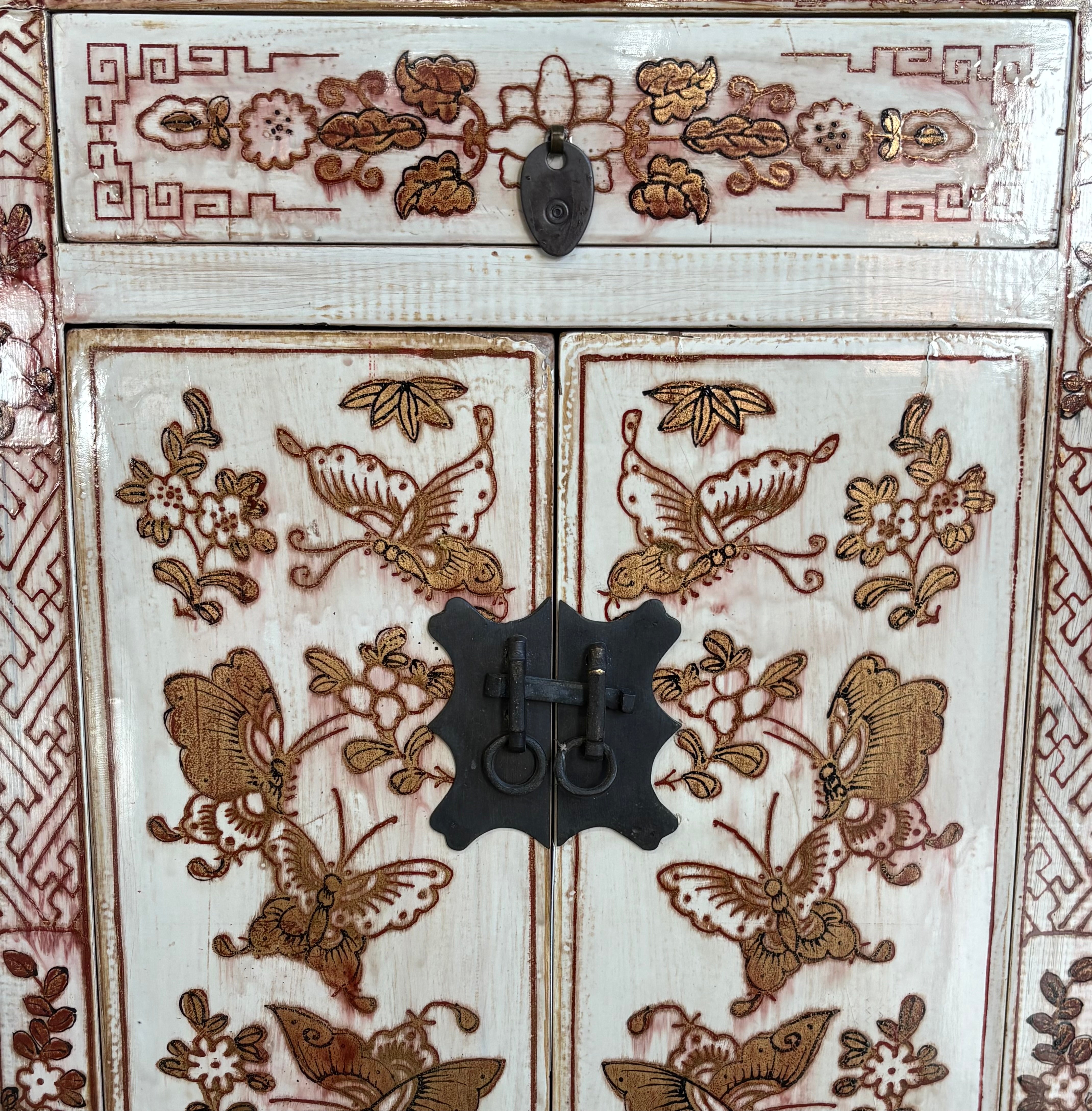 COMODINO SHANXI LACCA BIANCA DECORATA