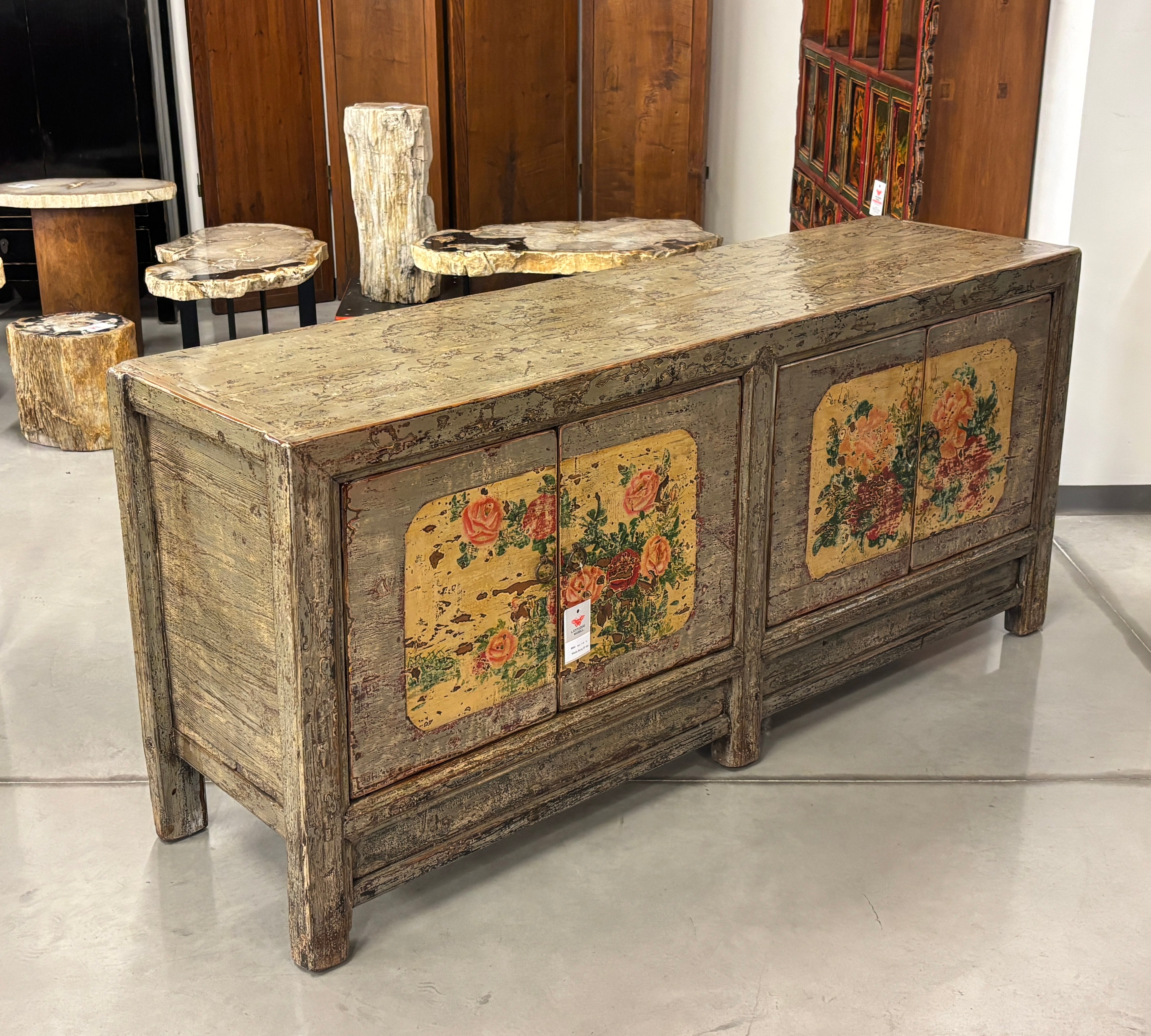 CREDENZA BASSA MONGOLIA 2 PANNELLI DECORATI