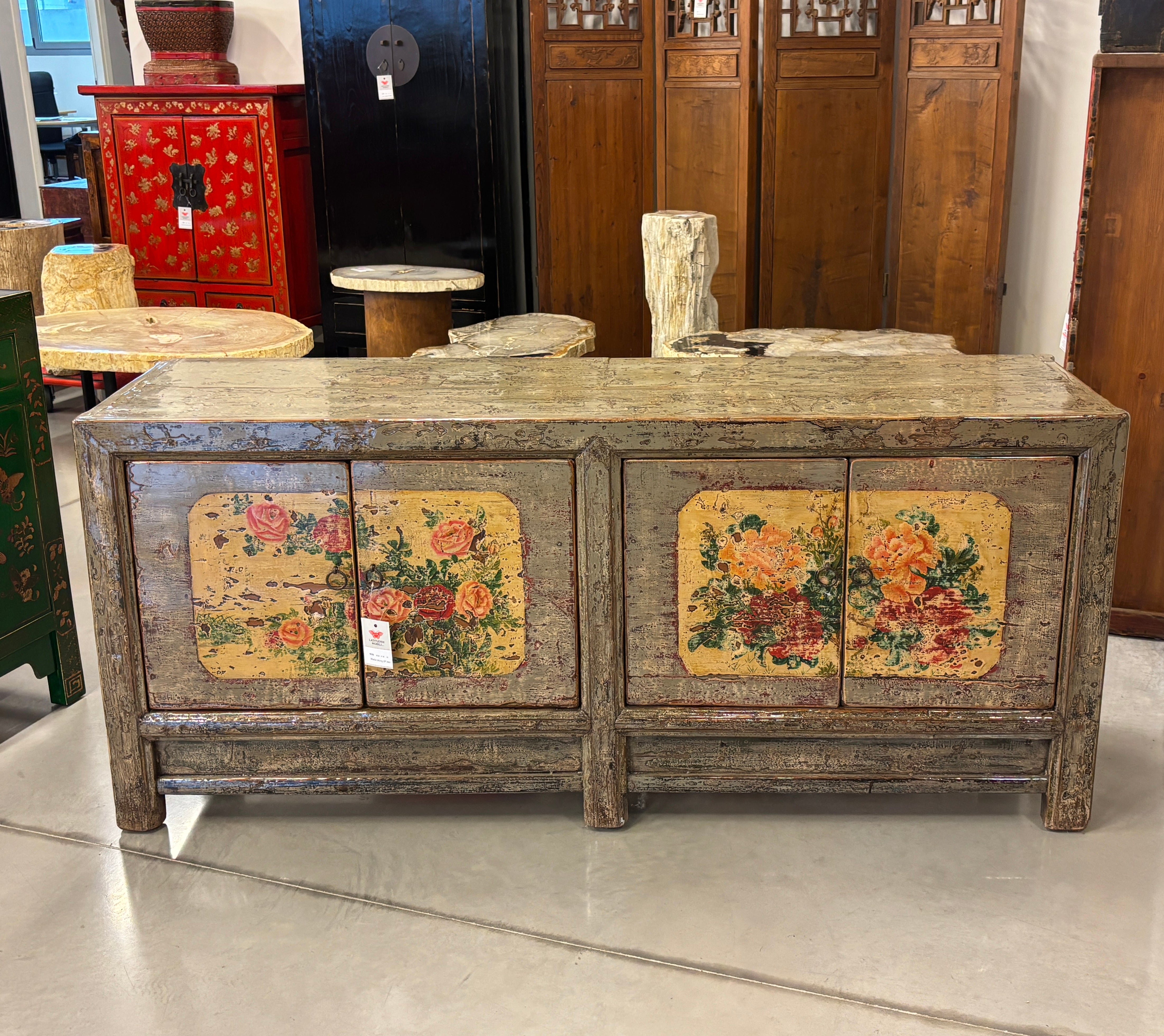 CREDENZA BASSA MONGOLIA 2 PANNELLI DECORATI