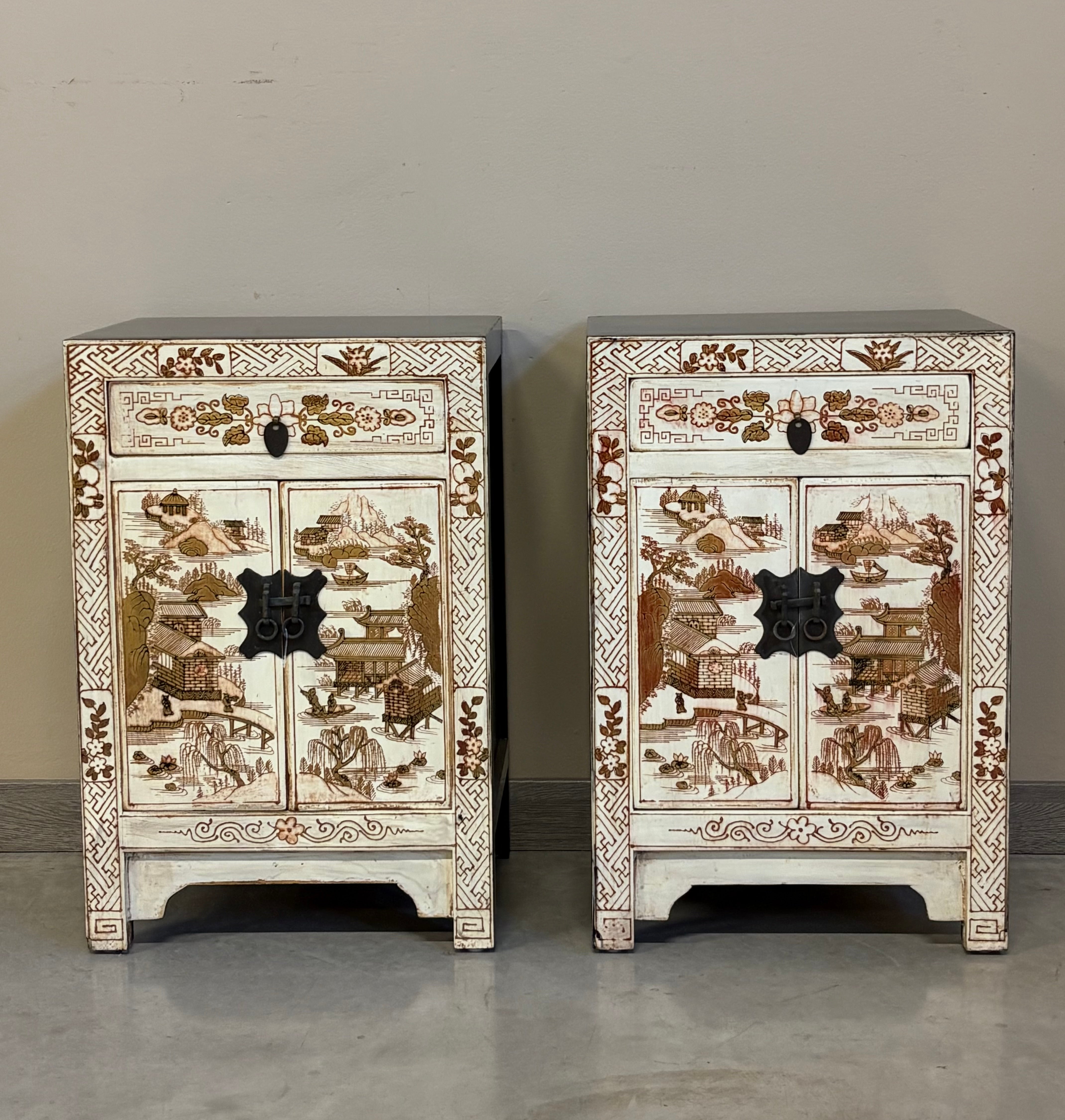 COMODINI CINESI SHANXI LACCA DECORATA