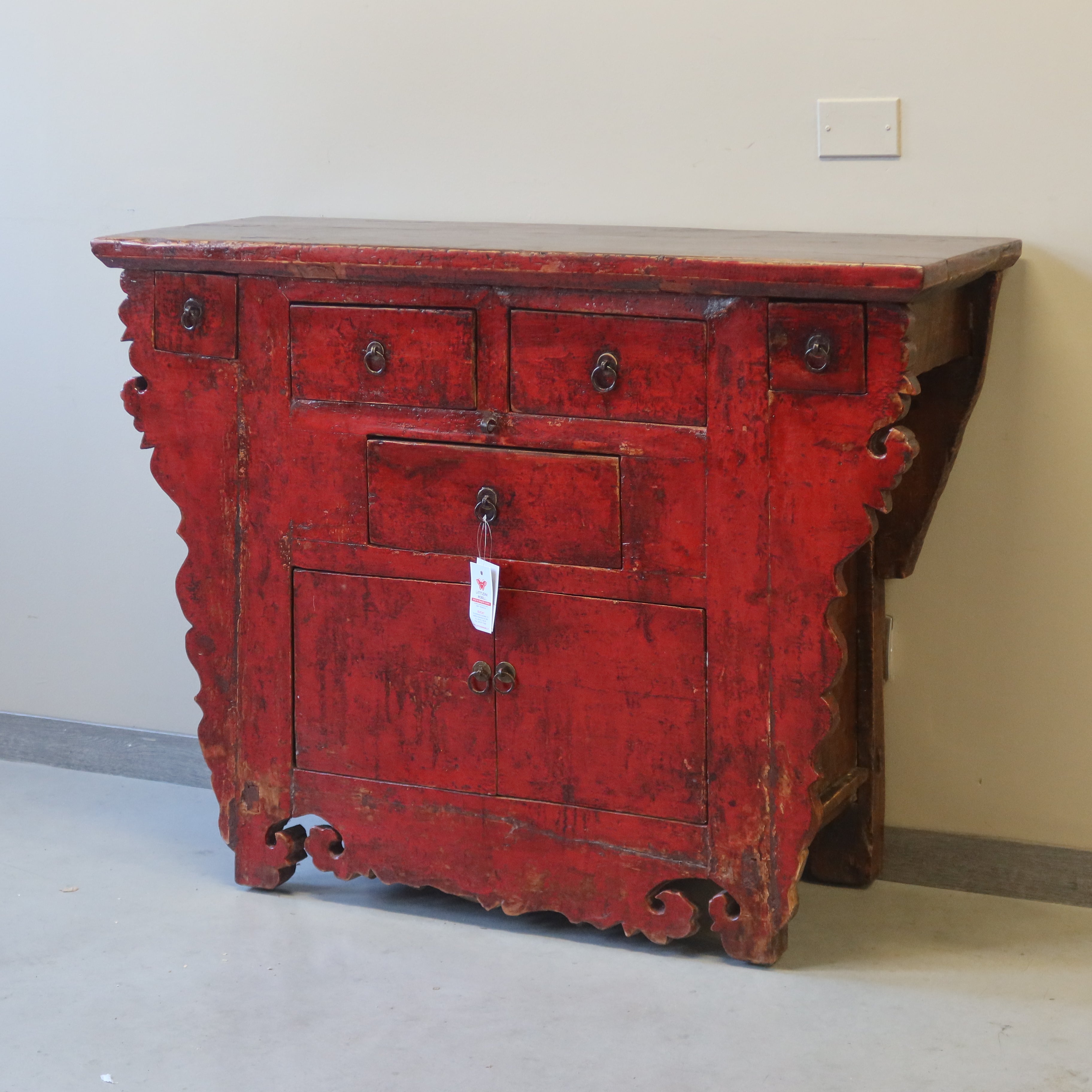 CREDENZA ALTARE CINESE LACCA ROSSA