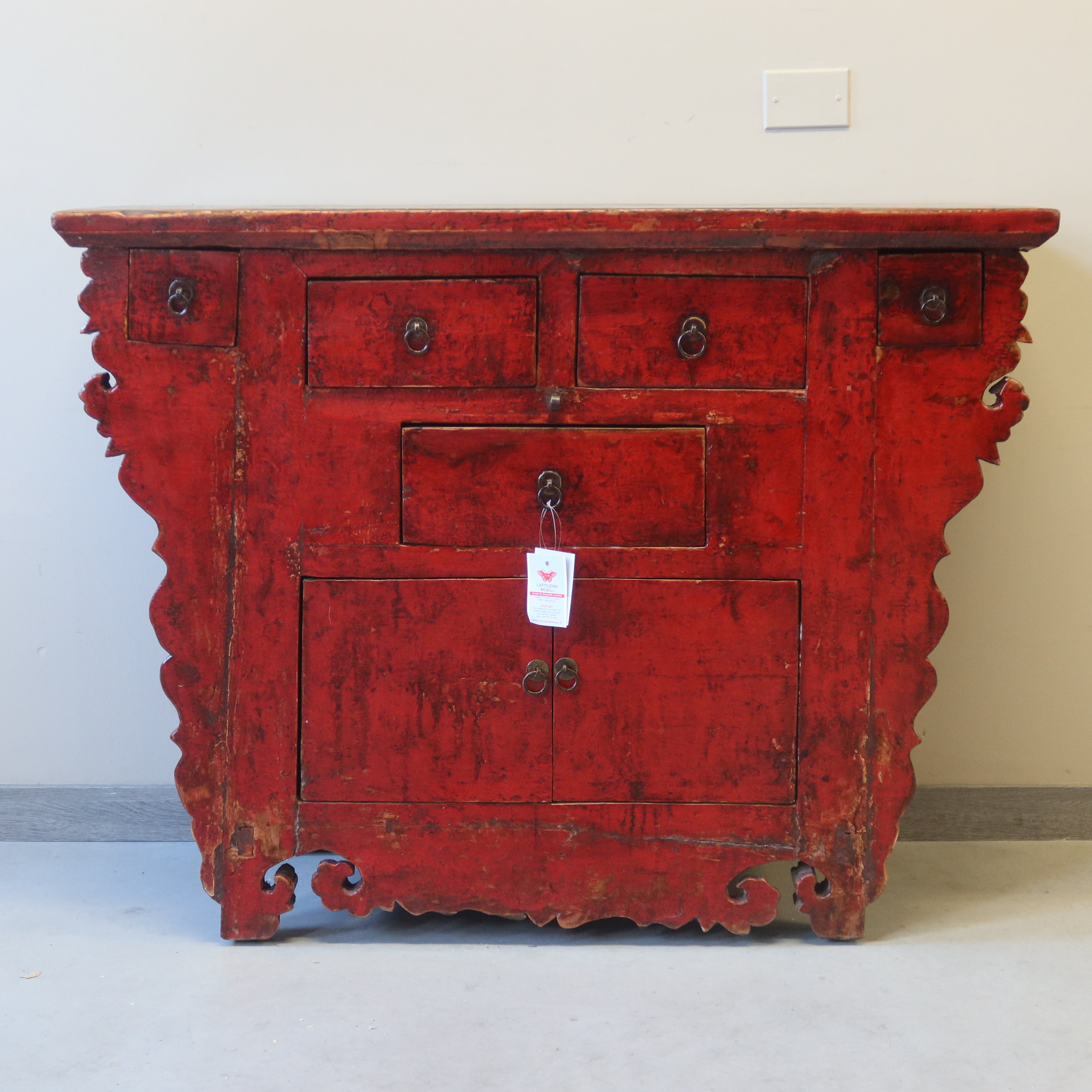 CREDENZA ALTARE CINESE LACCA ROSSA