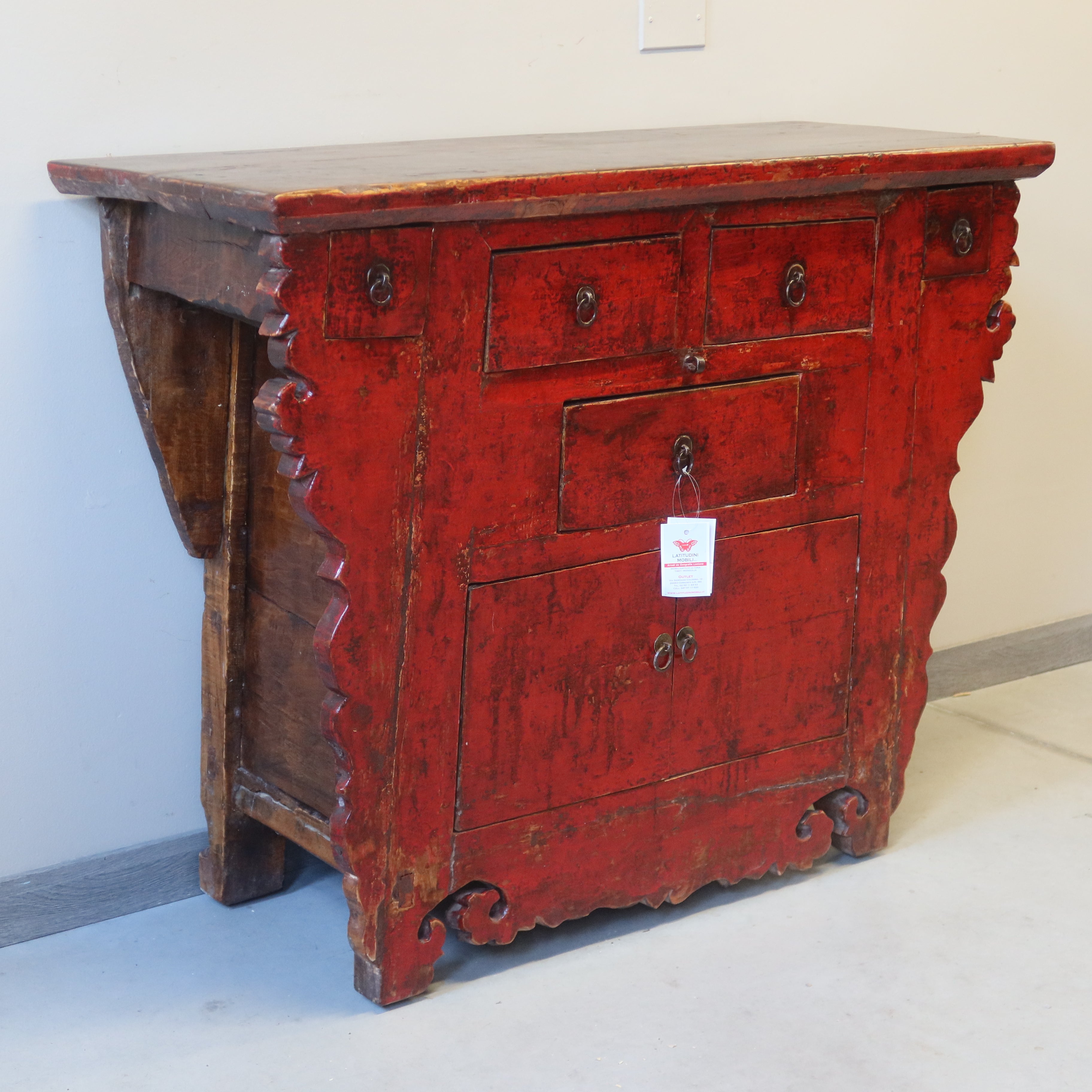 CREDENZA ALTARE CINESE LACCA ROSSA