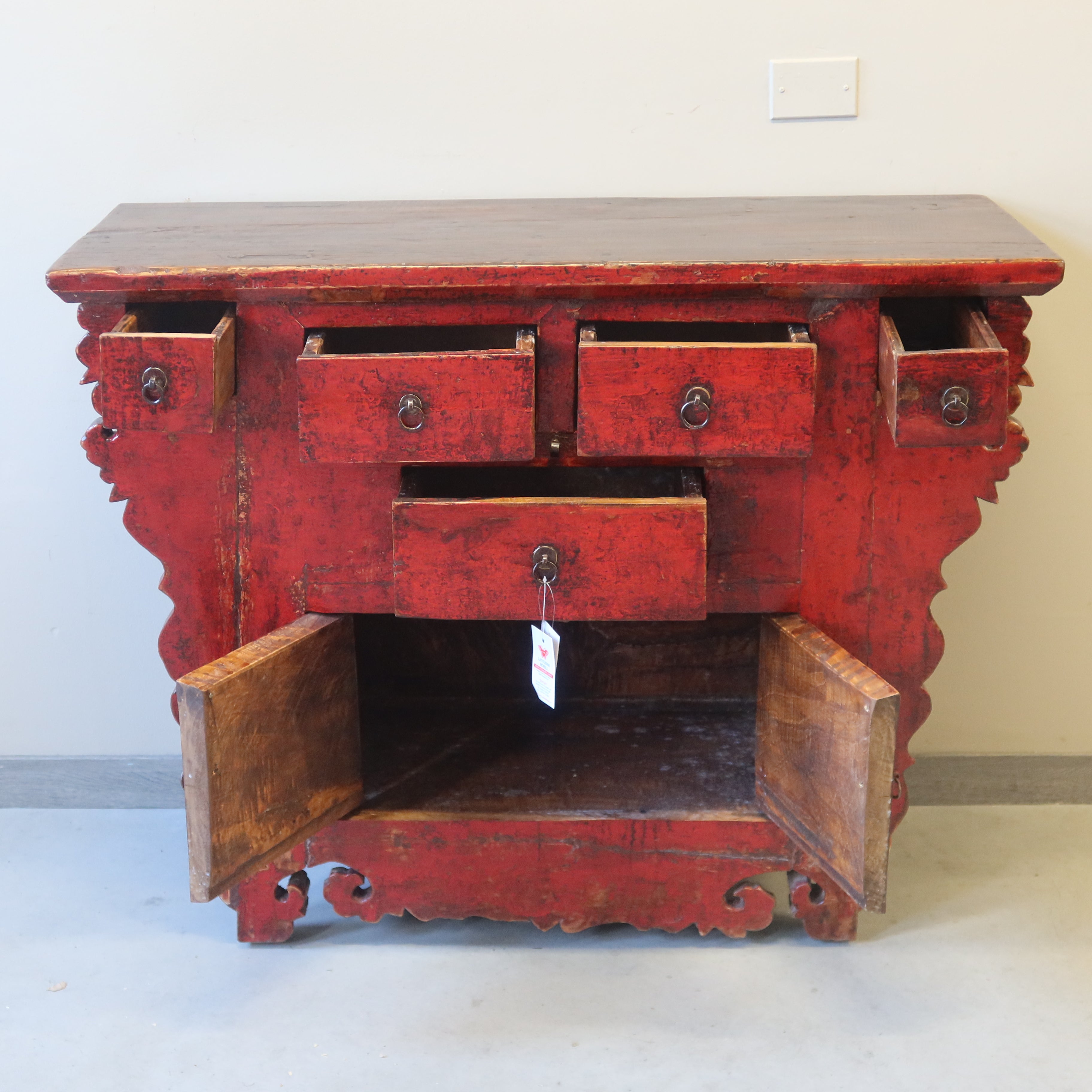 CREDENZA ALTARE CINESE LACCA ROSSA