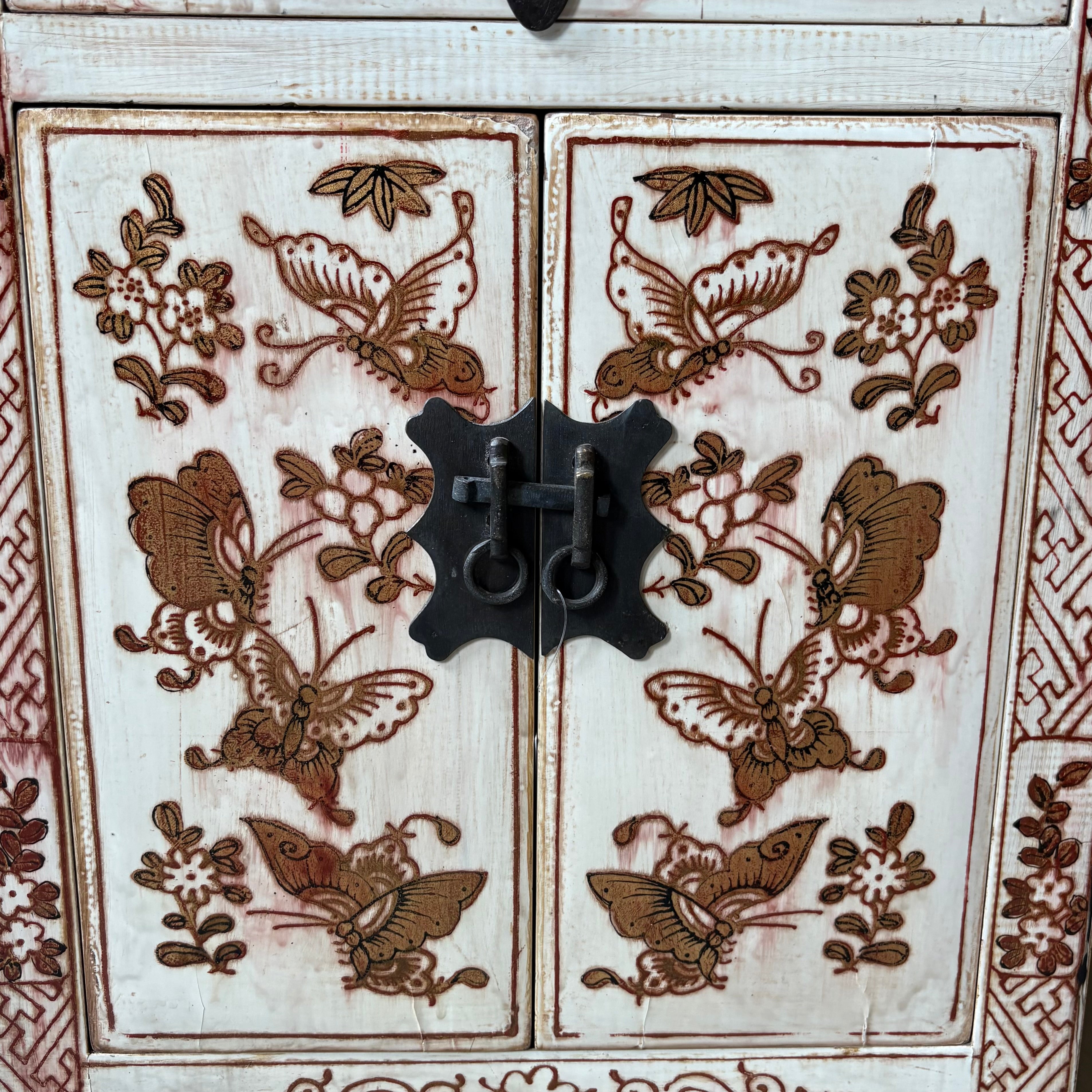COMODINO SHANXI LACCA BIANCA DECORATA