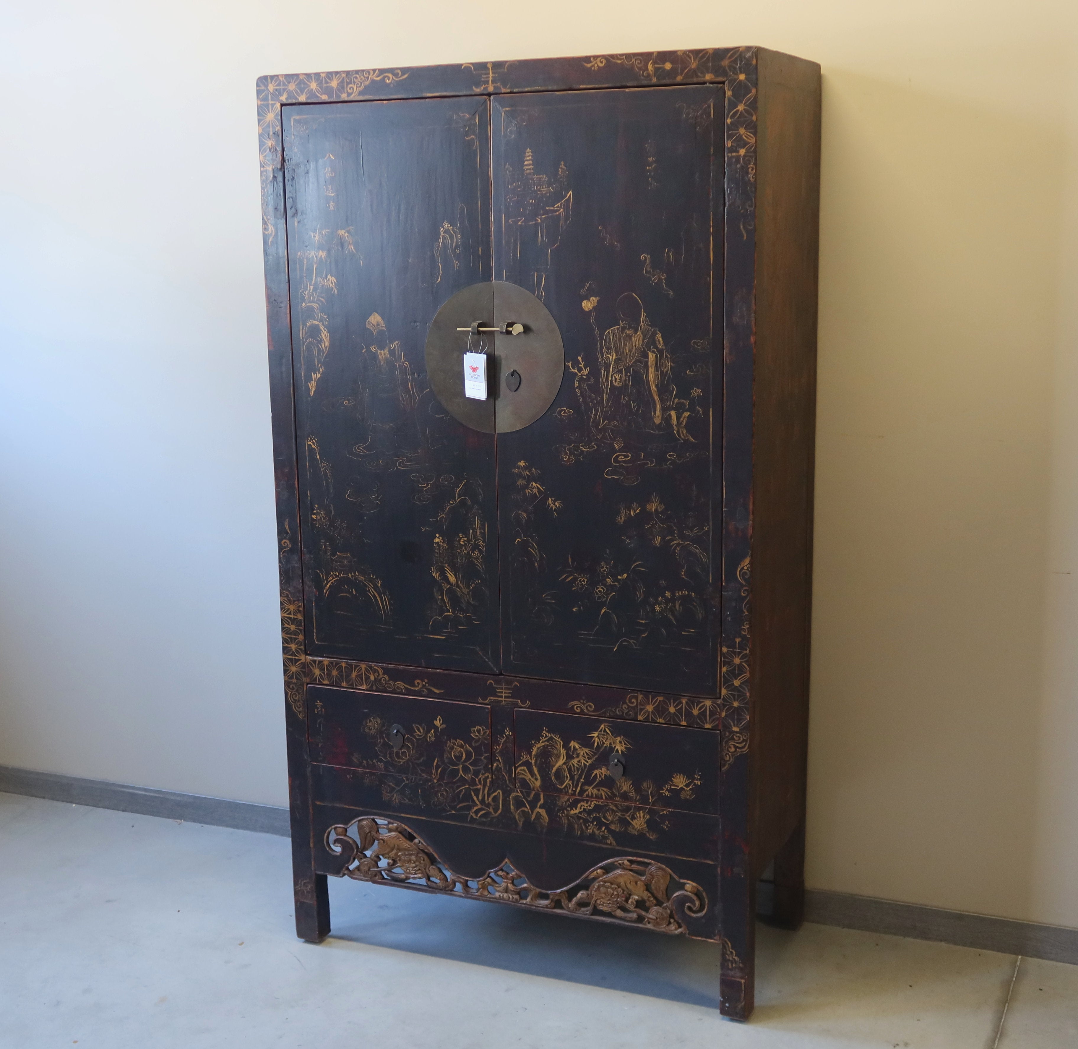 ARMADIO CINESE NERO DECORATO DELLO SHANXI