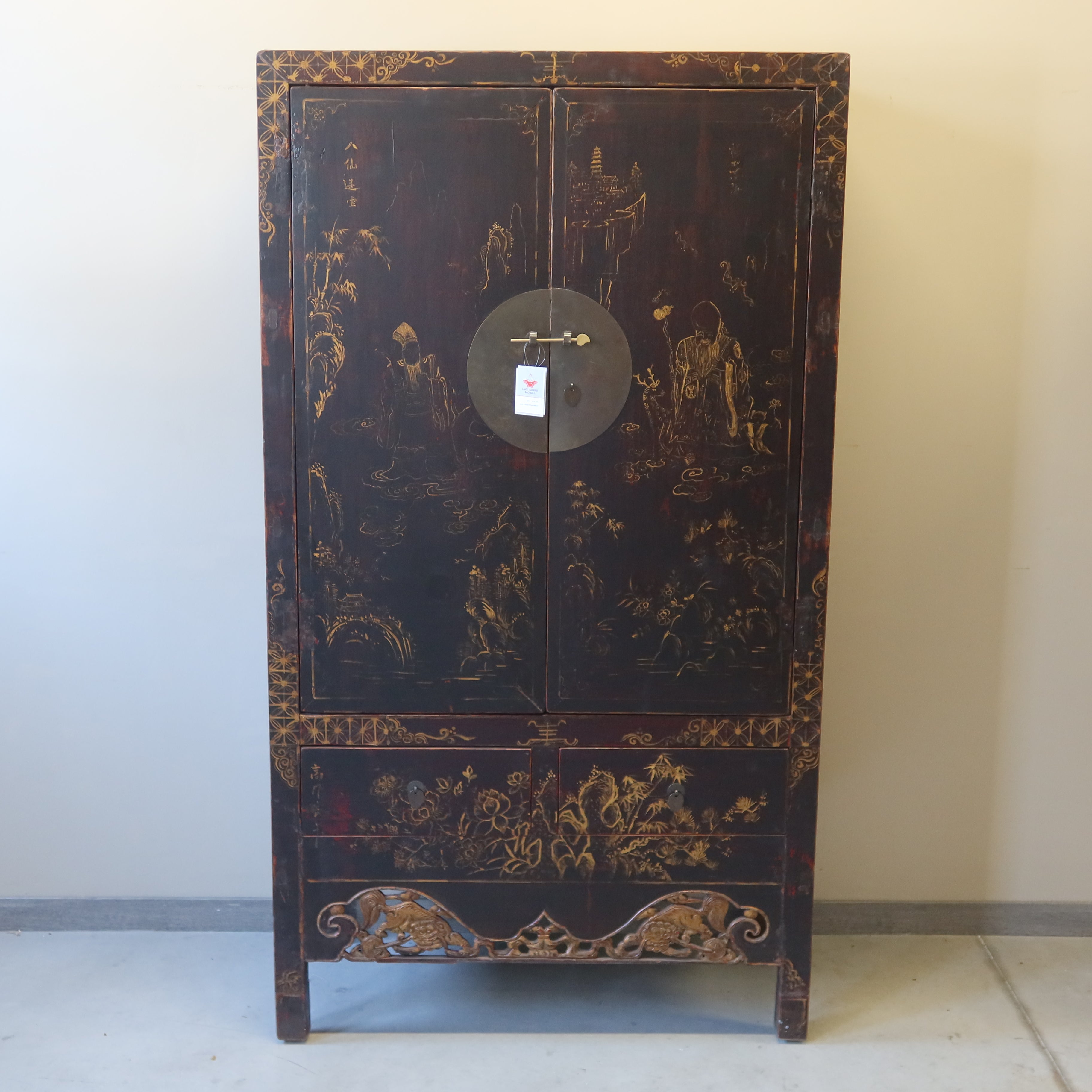 ARMADIO CINESE NERO DECORATO DELLO SHANXI