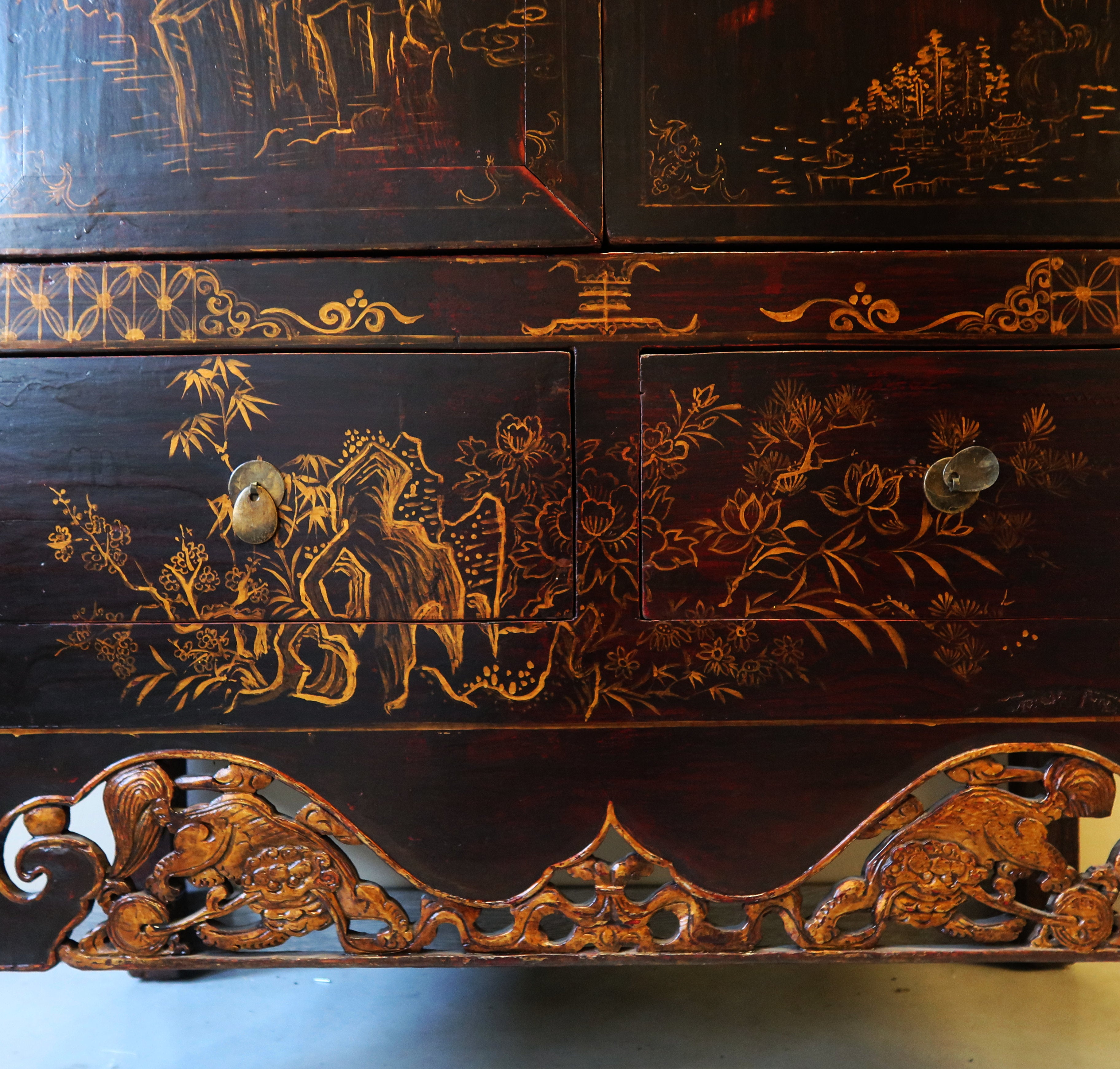 ARMADIO CINESE NERO DECORATO DELLO SHANXI