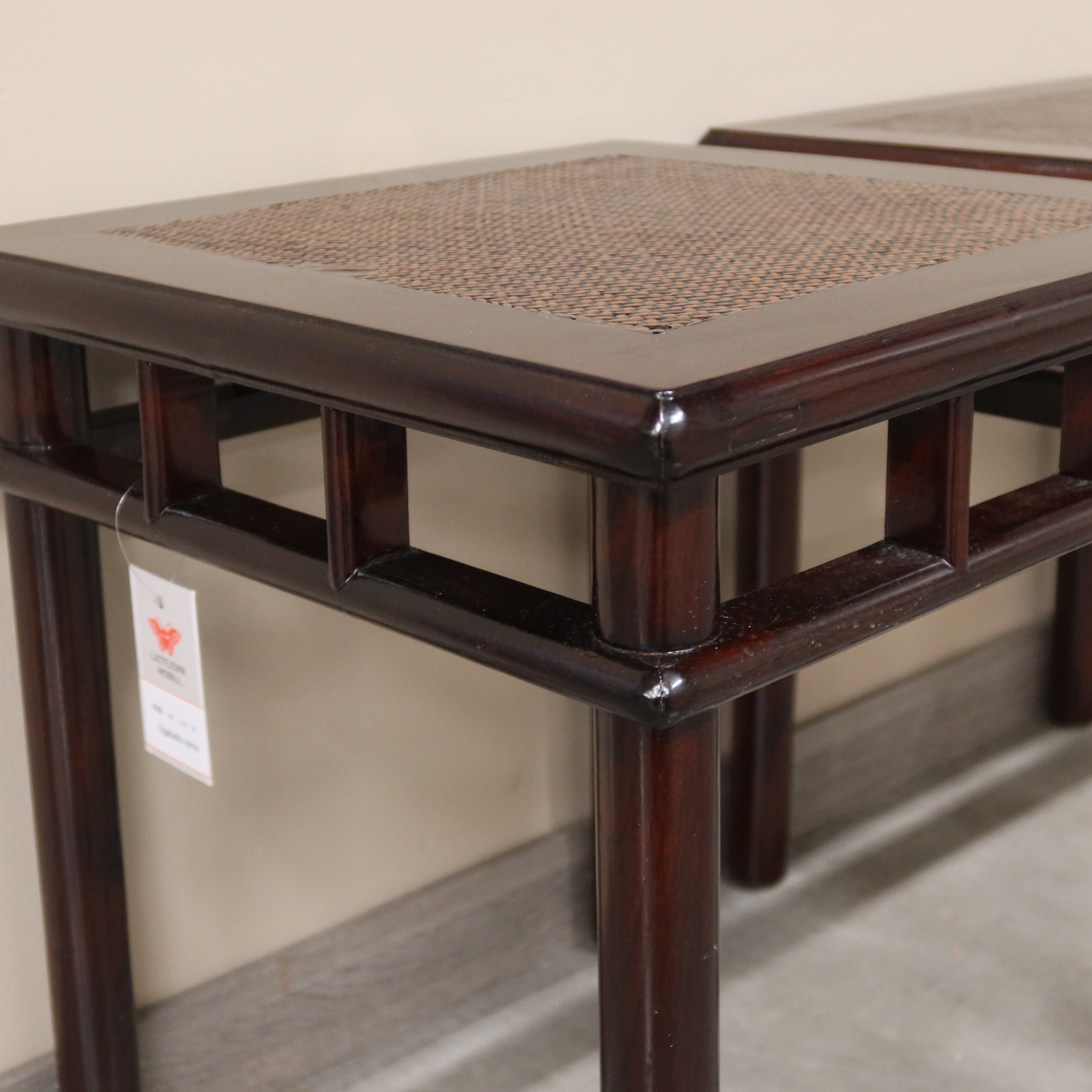 SGABELLO QUADRO OLMO CINESE PIANO RATTAN