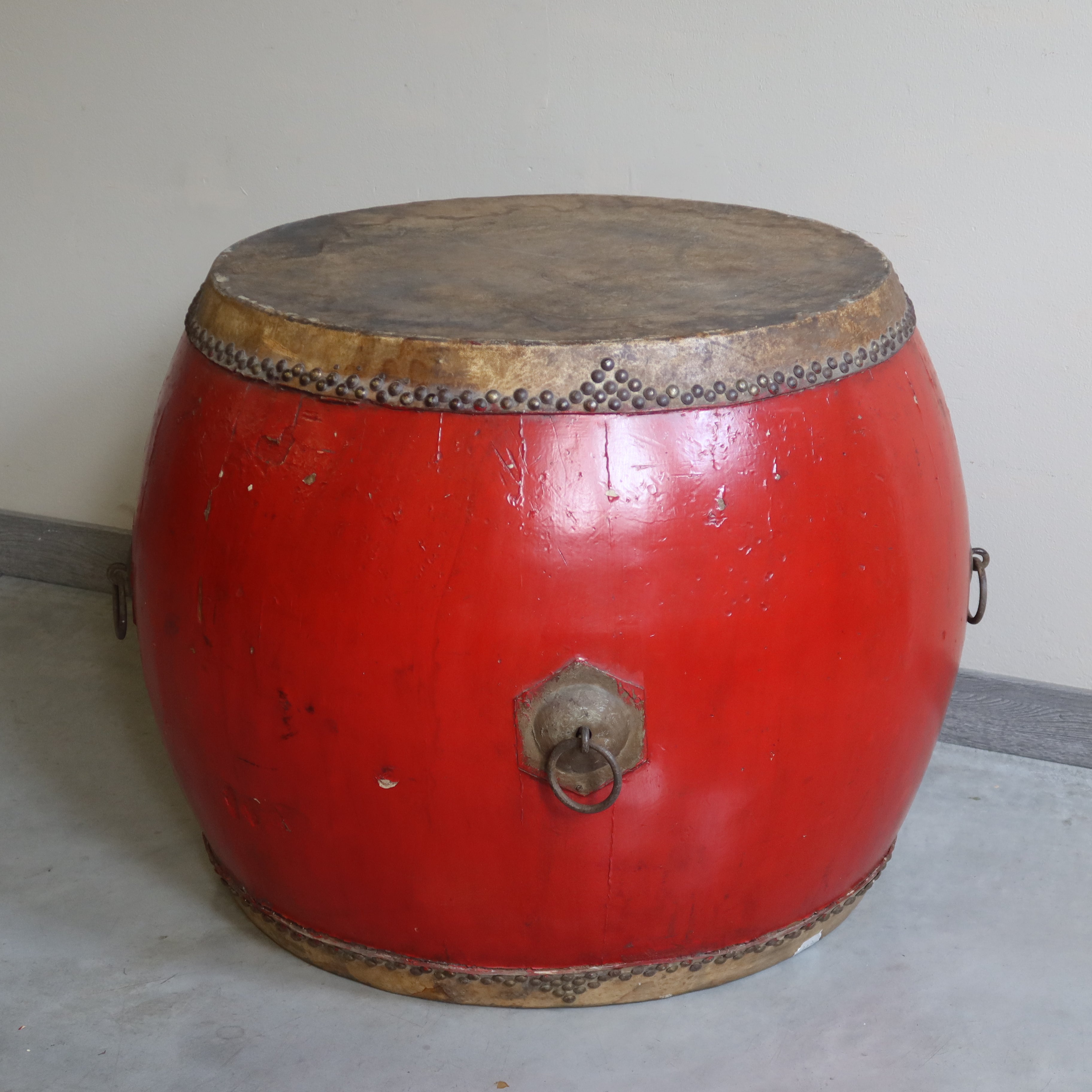 GRANDE TAMBURO CINESE A BOTTE LACCA ROSSA