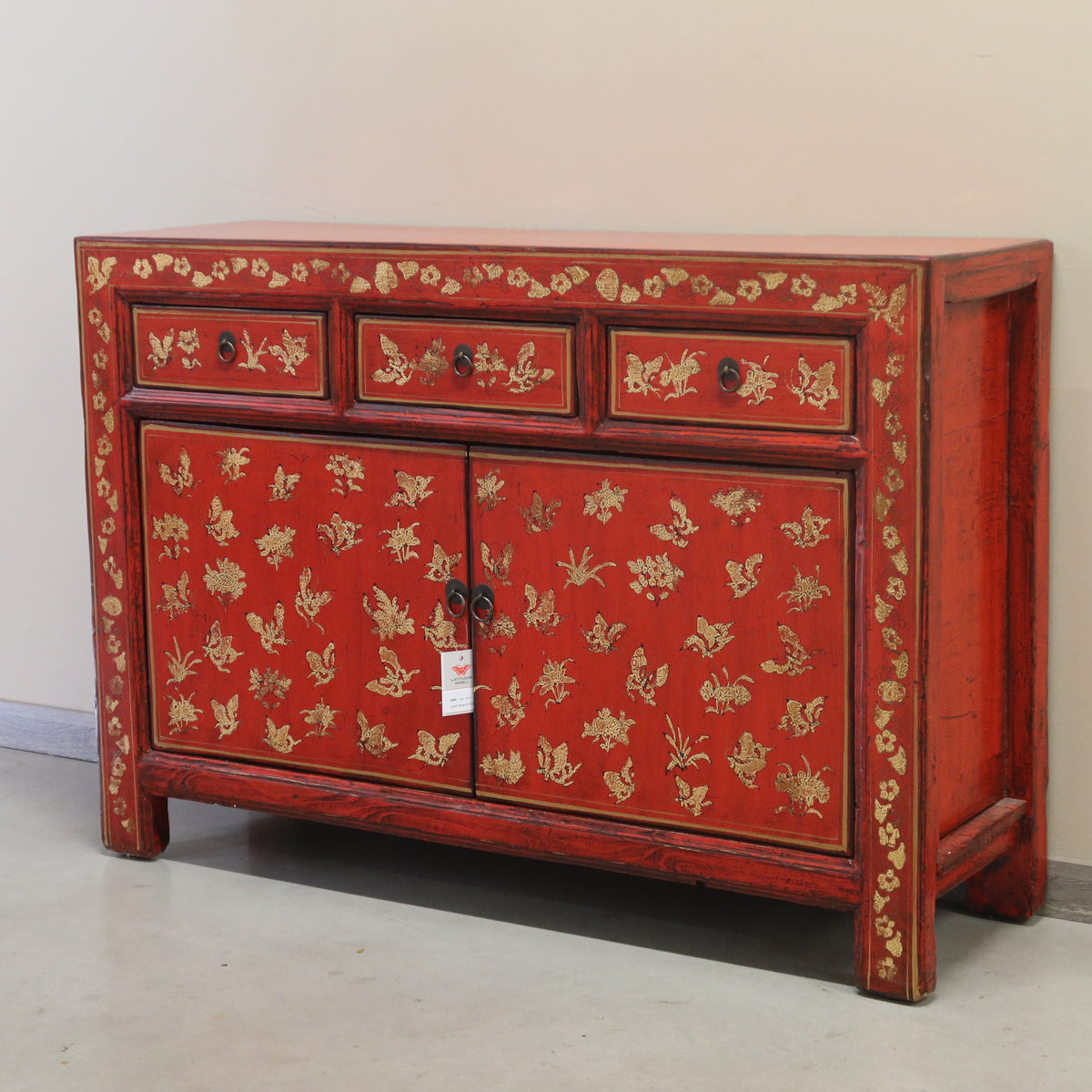 BUFFET CORTO SHANXI LACCA ROSSA ANTE E CASSETTI