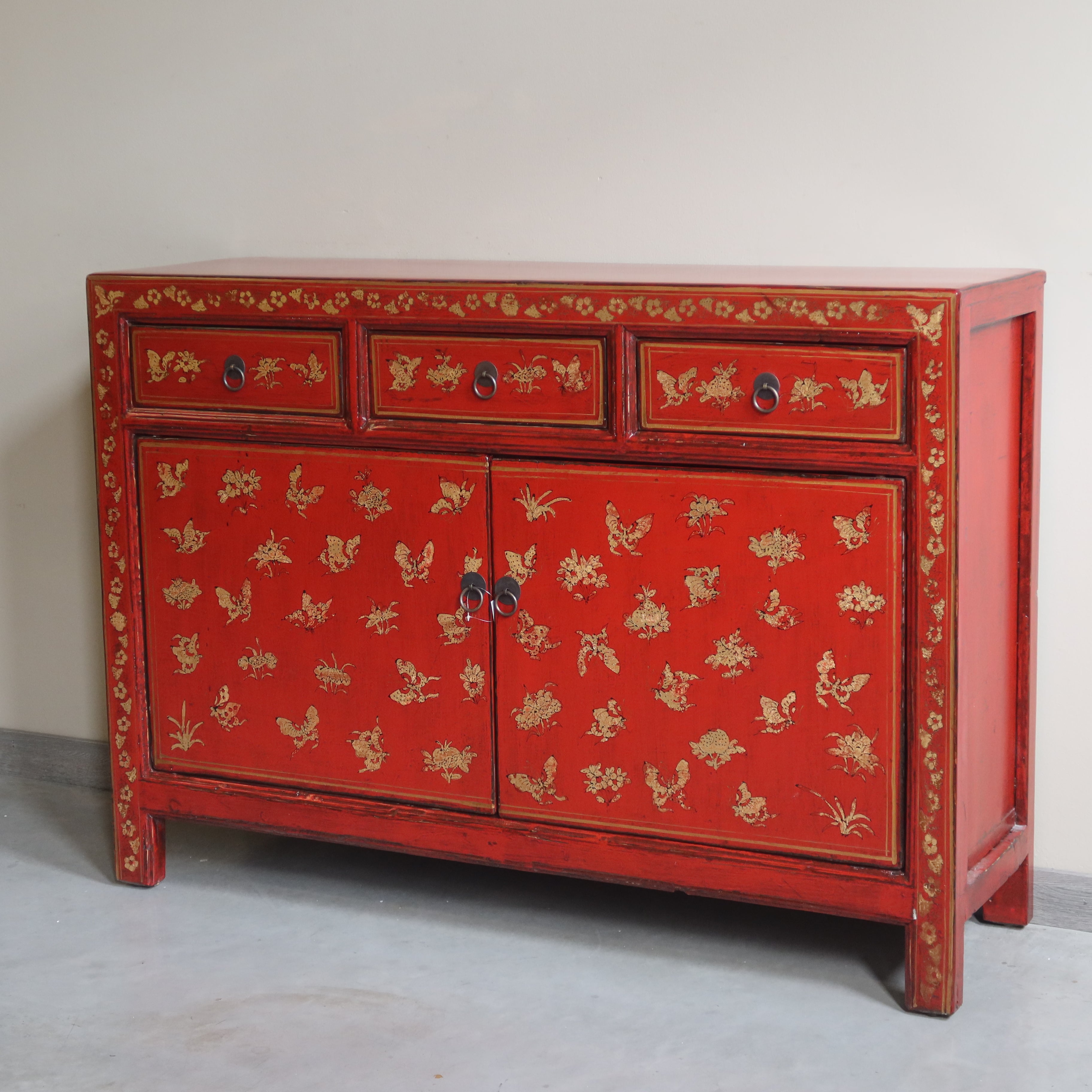 BUFFET CORTO SHANXI LACCA ROSSA ANTE E CASSETTI