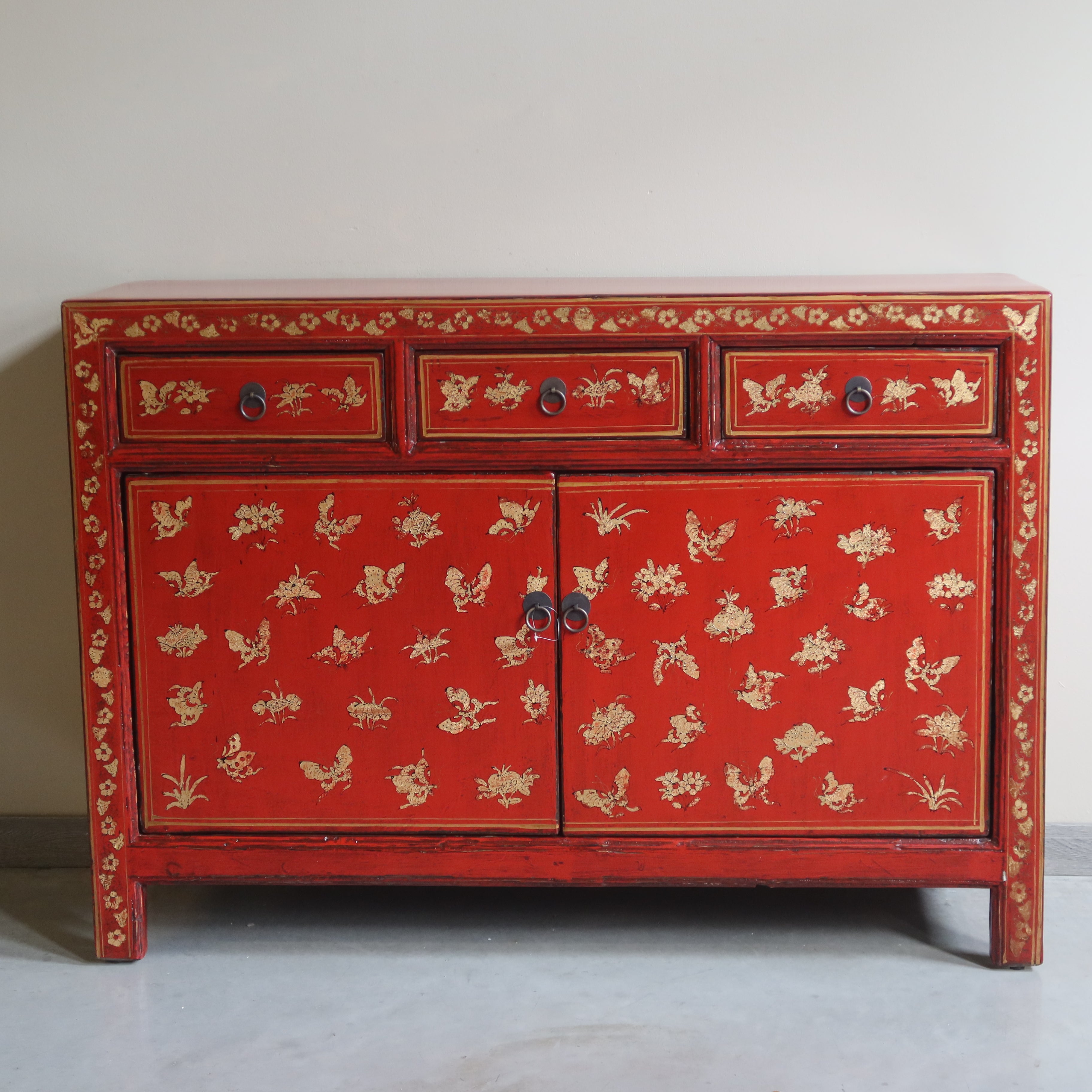 BUFFET CORTO SHANXI LACCA ROSSA ANTE E CASSETTI