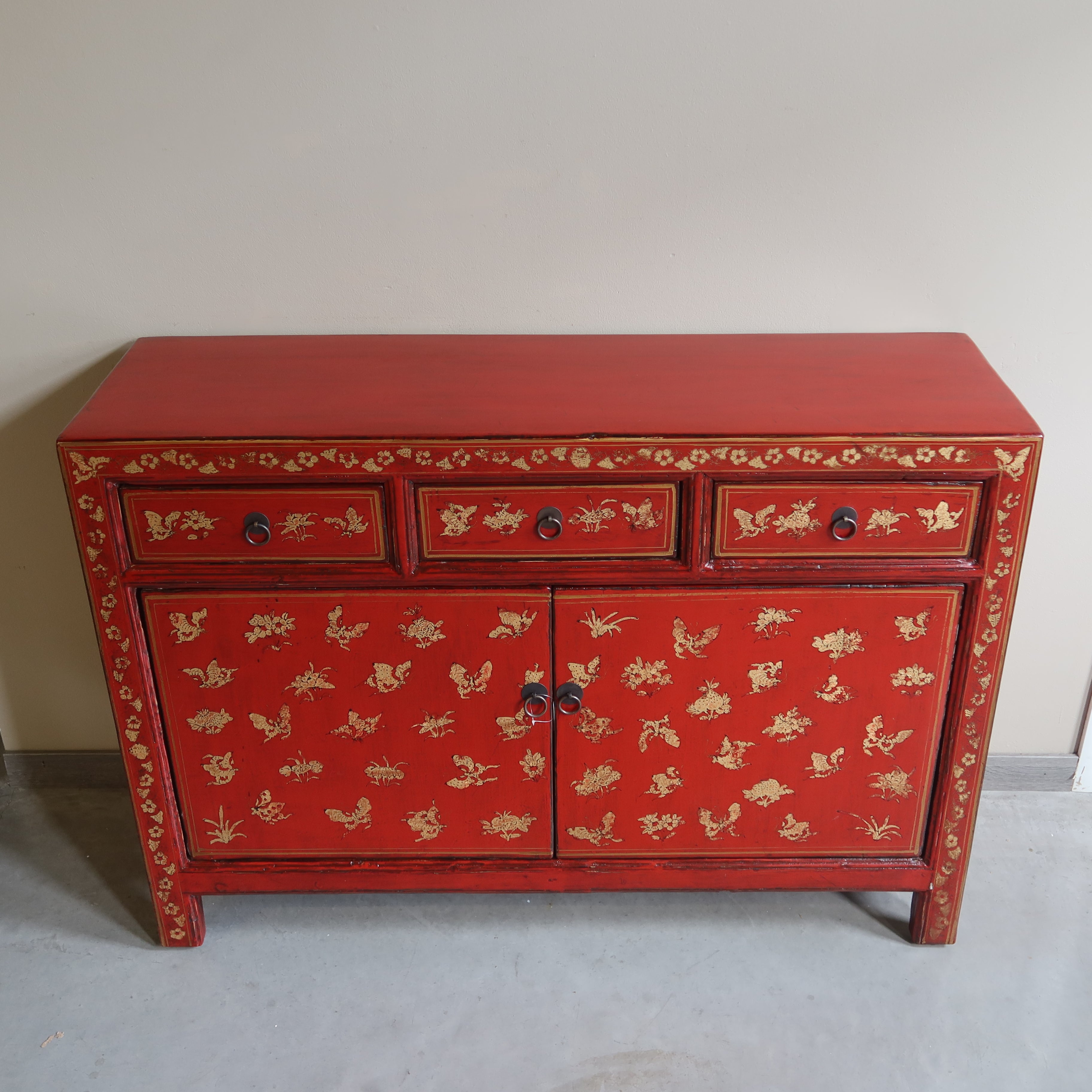 BUFFET CORTO SHANXI LACCA ROSSA ANTE E CASSETTI