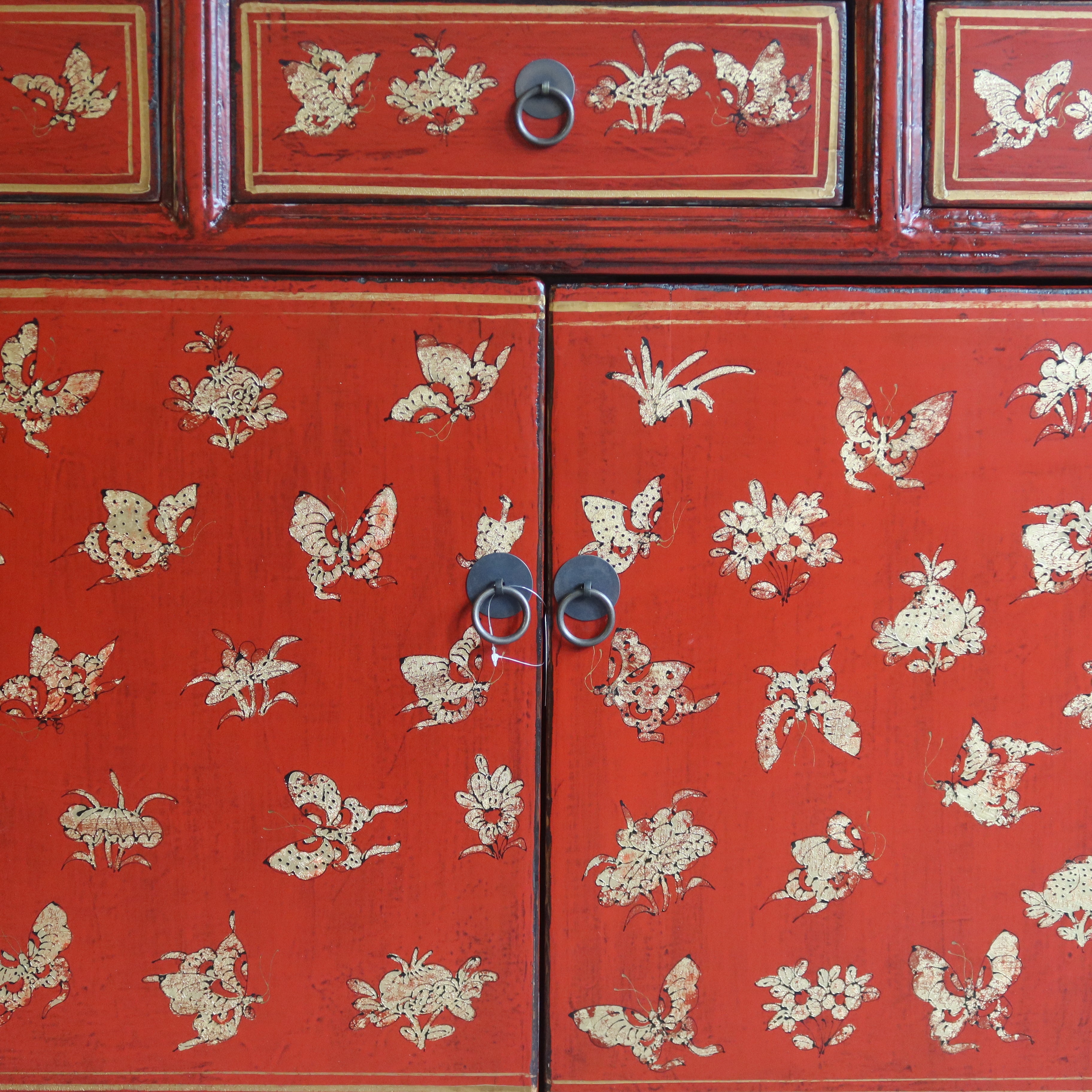 BUFFET CORTO SHANXI LACCA ROSSA ANTE E CASSETTI