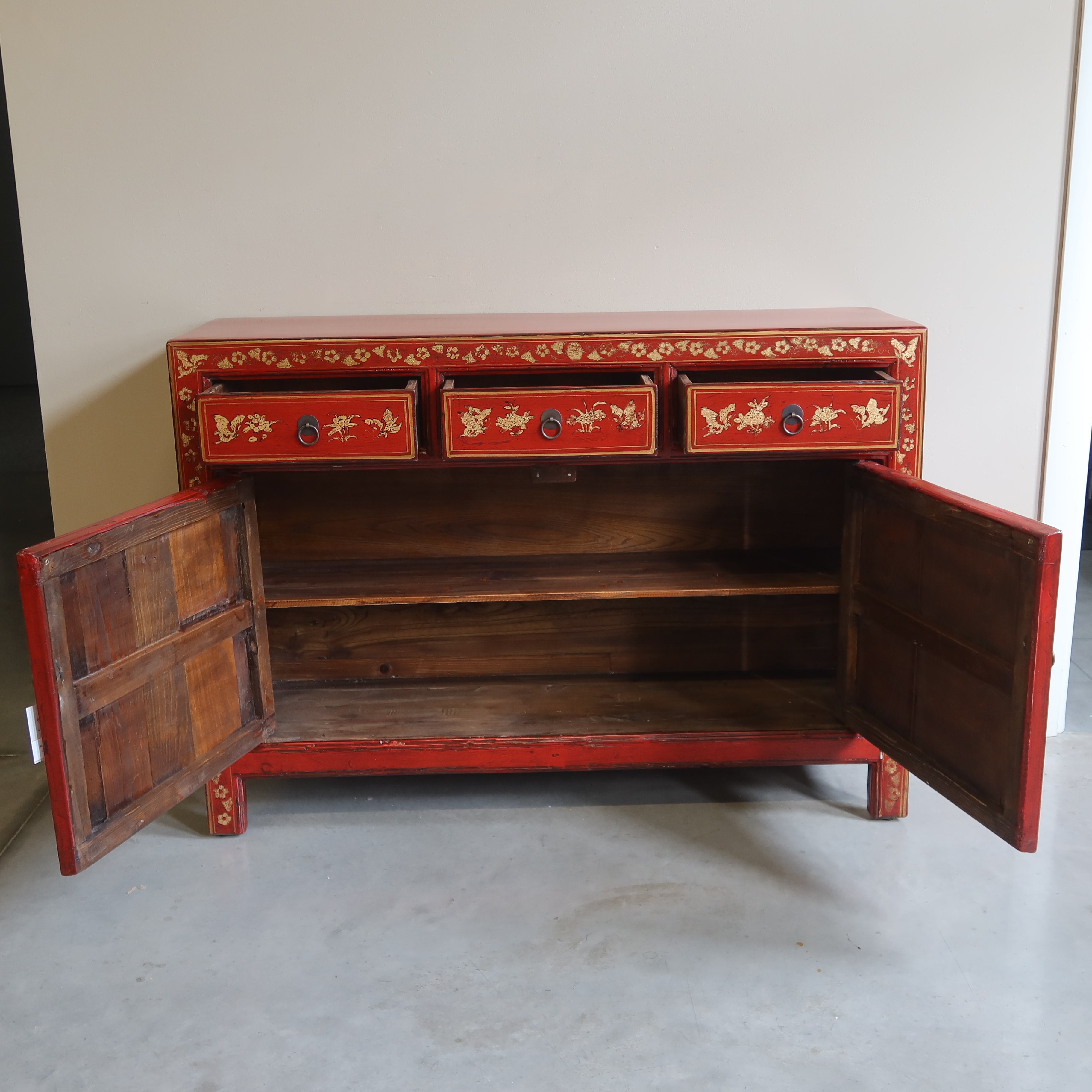 BUFFET CORTO SHANXI LACCA ROSSA ANTE E CASSETTI