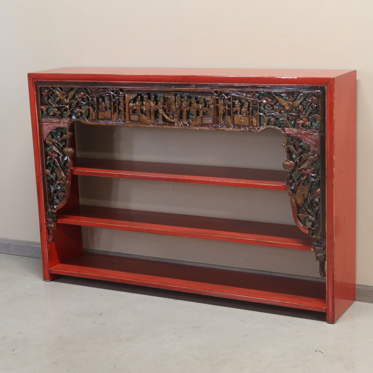 CONSOLLE LIBRERIA LACCA ROSSA CON INTAGLI