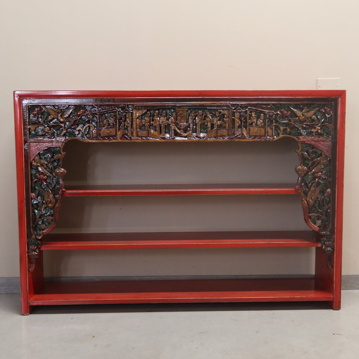 CONSOLLE LIBRERIA LACCA ROSSA CON INTAGLI