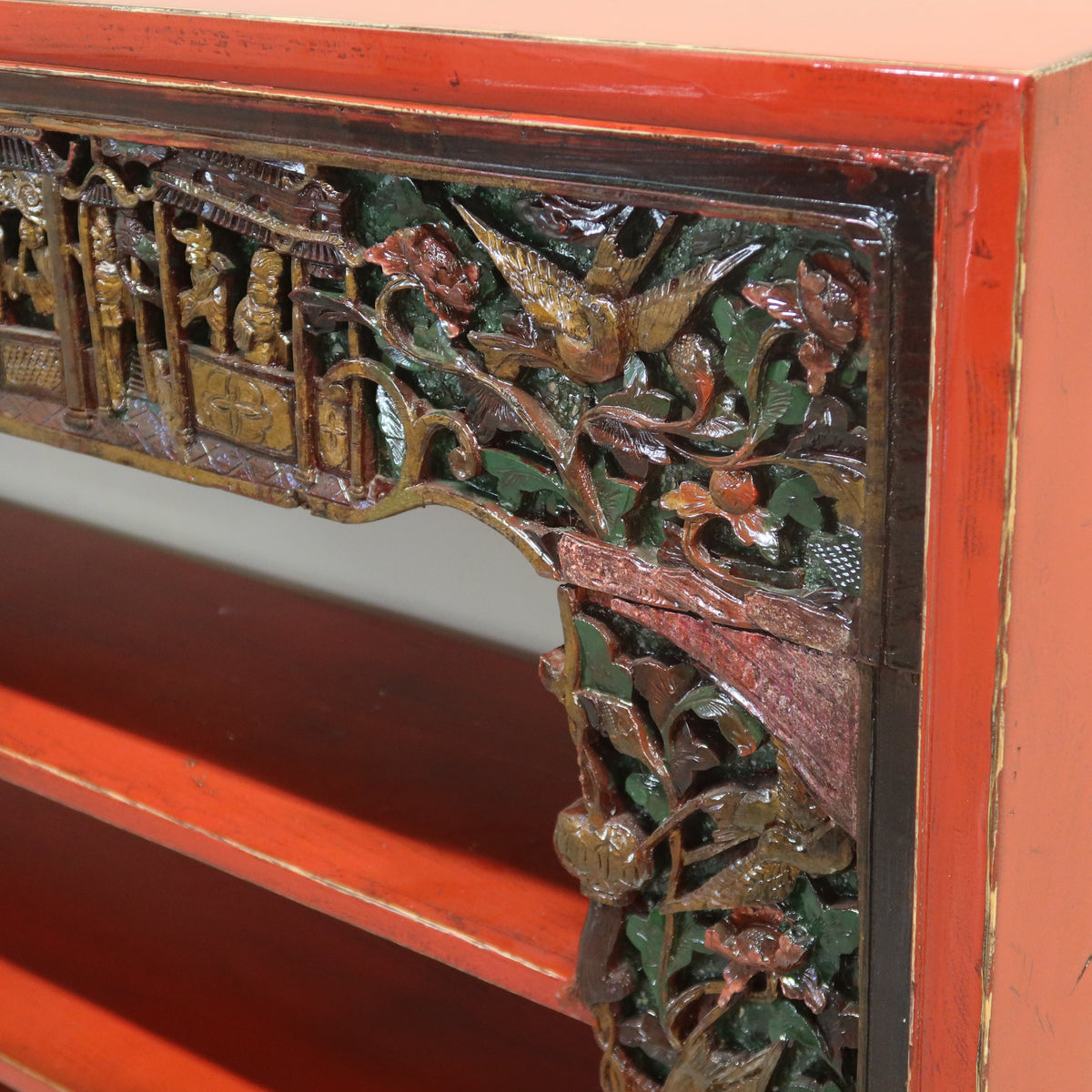 CONSOLLE LIBRERIA LACCA ROSSA CON INTAGLI